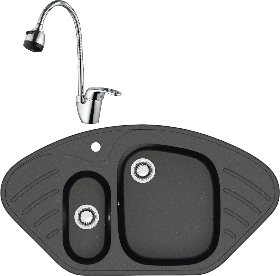 Комплект Мойка Domaci Болонья М-23-007, антрацит + Смеситель Ливорно WFD04163B