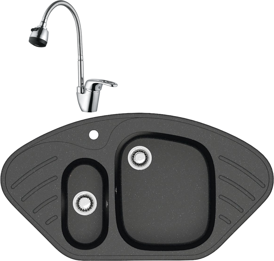 Комплект Мойка Domaci Болонья М-23-002, черная + Смеситель Ливорно WFD04163B