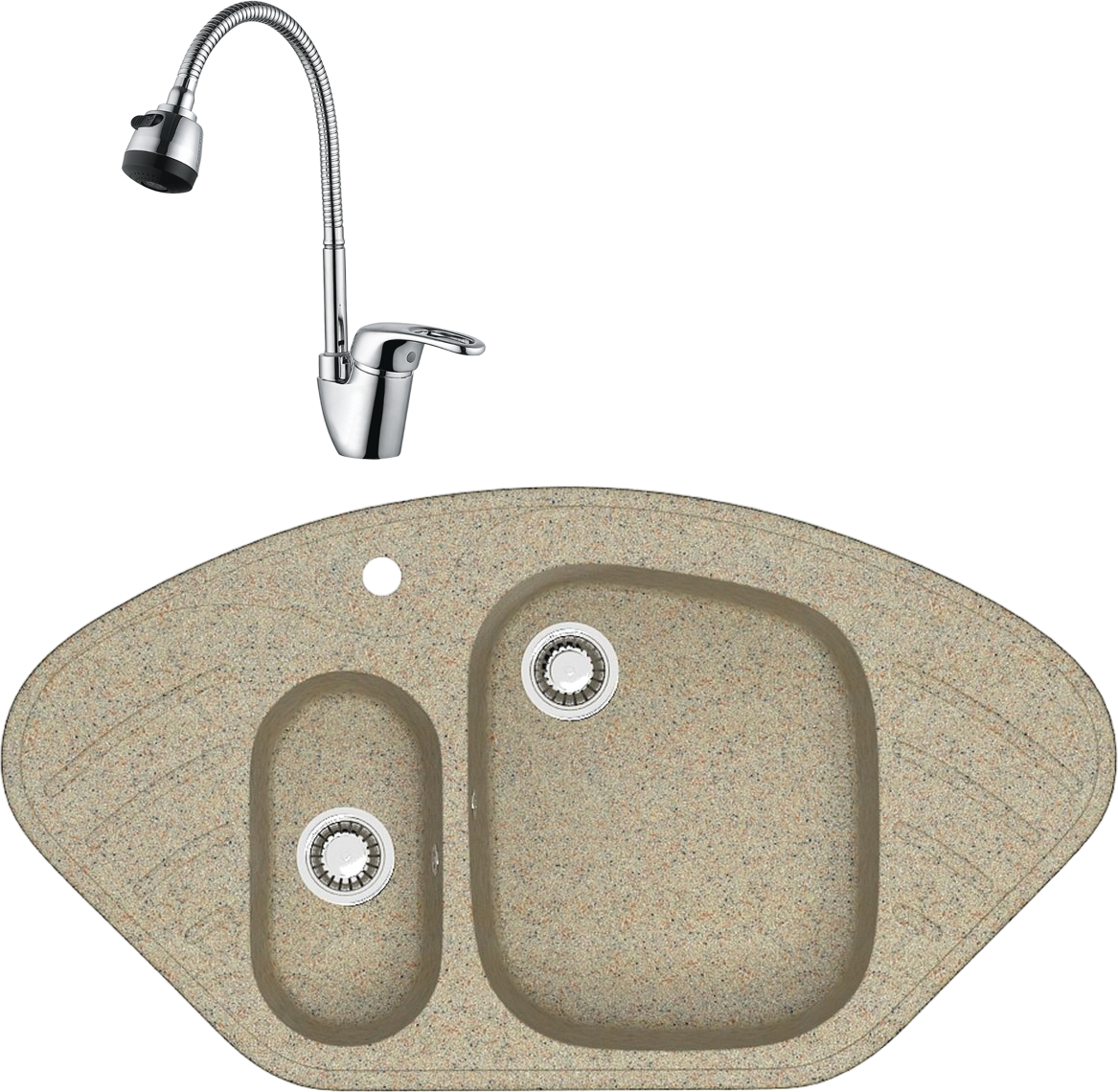 Комплект Мойка Domaci Болонья М-23-004, песочная + Смеситель Ливорно WFD04163B