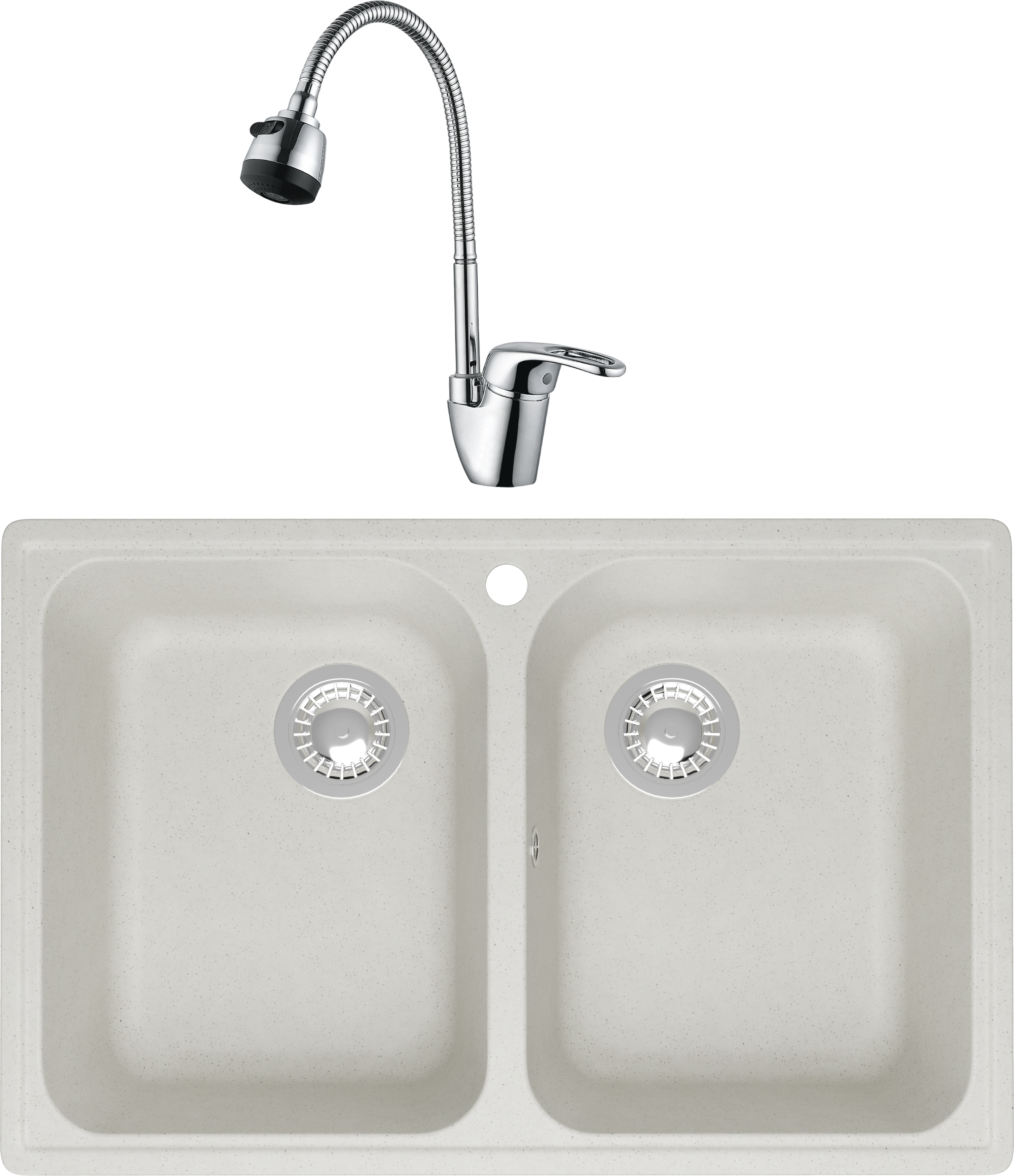 Комплект Мойка Domaci Болонья М-260-001, белая + Смеситель Ливорно WFD04163B