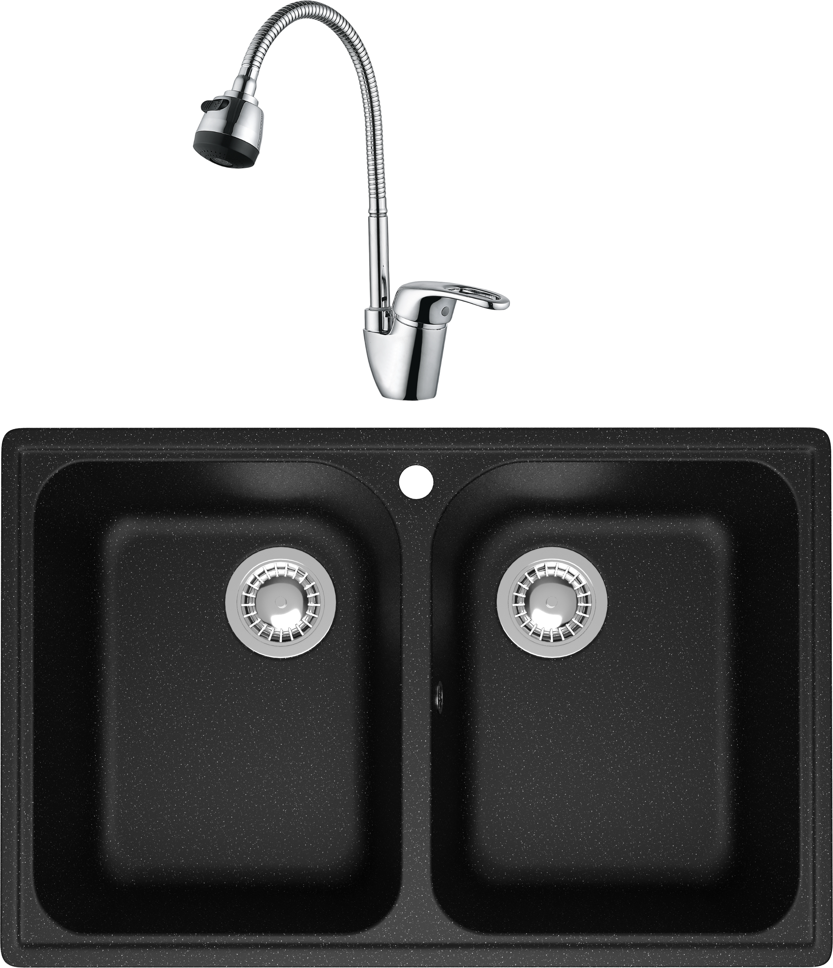 Комплект Мойка Domaci Болонья М-260-002, черная + Смеситель Ливорно WFD04163B