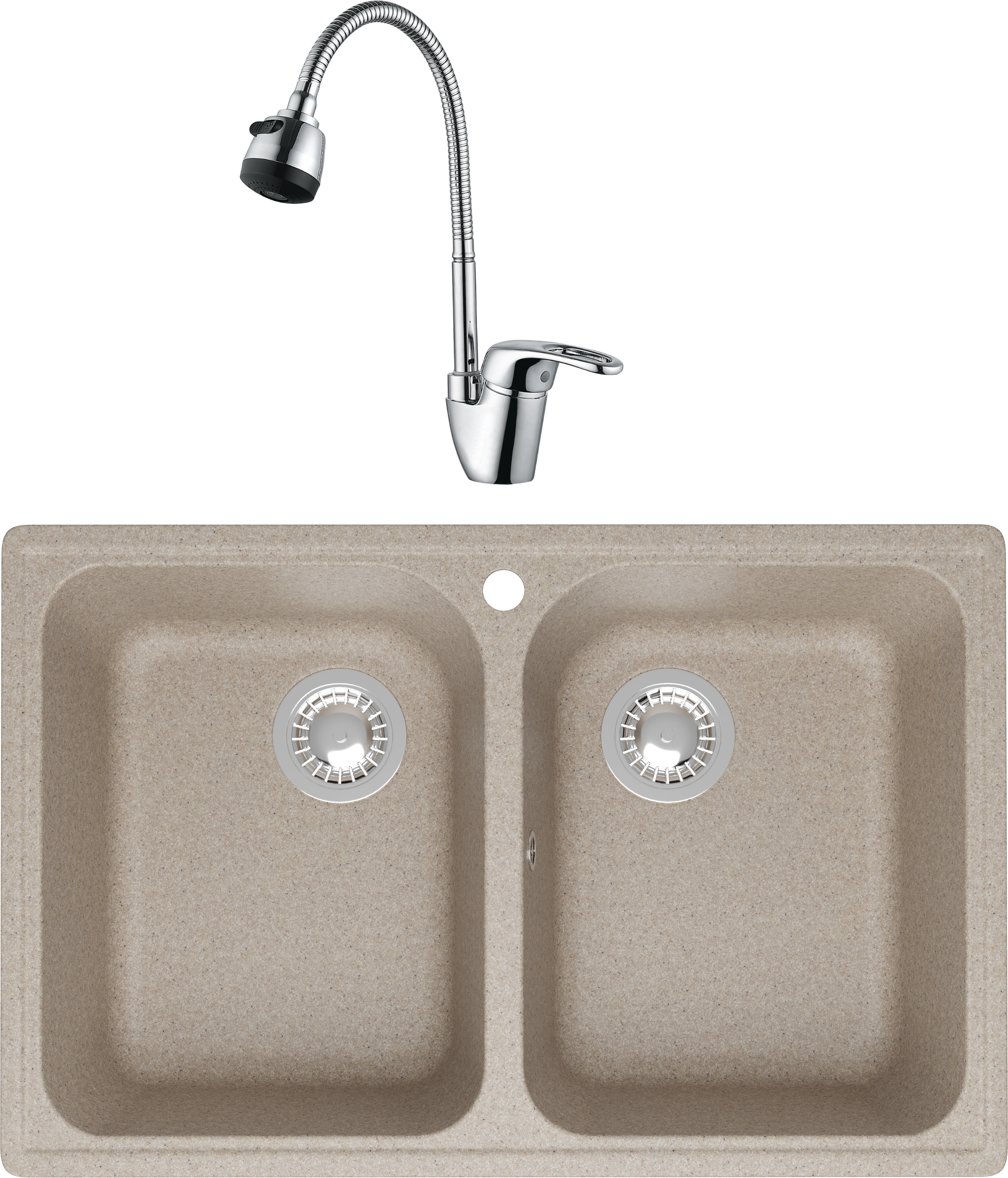 Комплект Мойка Domaci Болонья М-260-004, песочная + Смеситель Ливорно WFD04163B