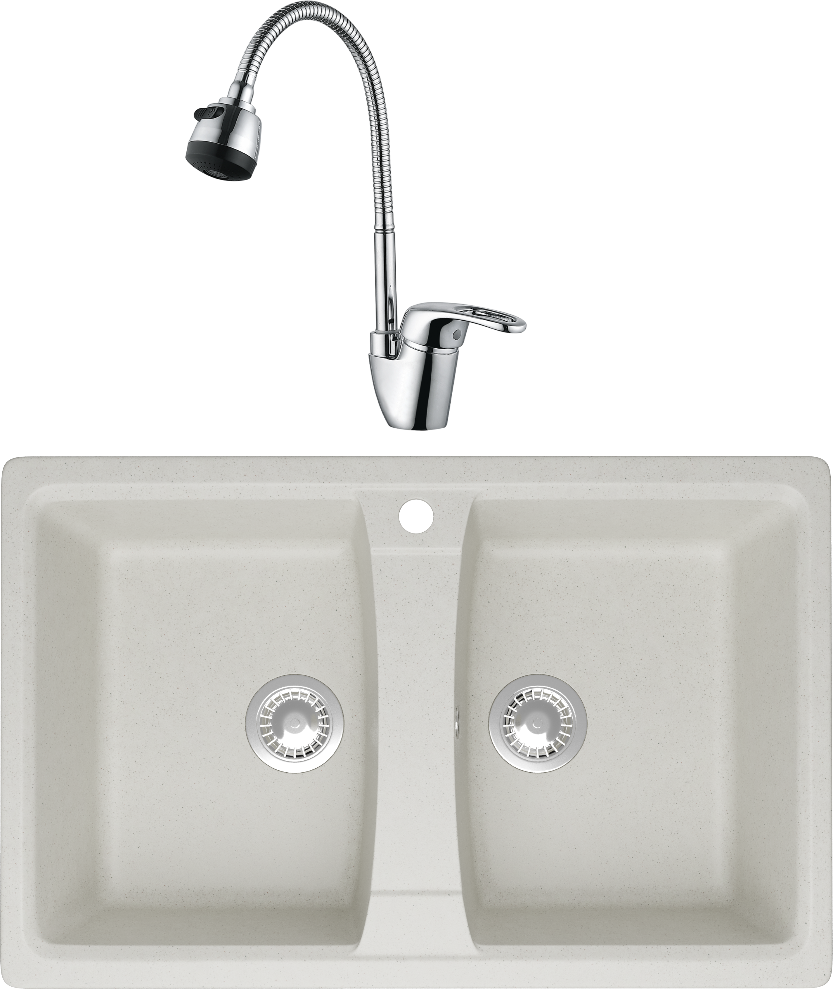 Комплект Мойка Domaci Болонья М-26-001, белая + Смеситель Ливорно WFD04163B