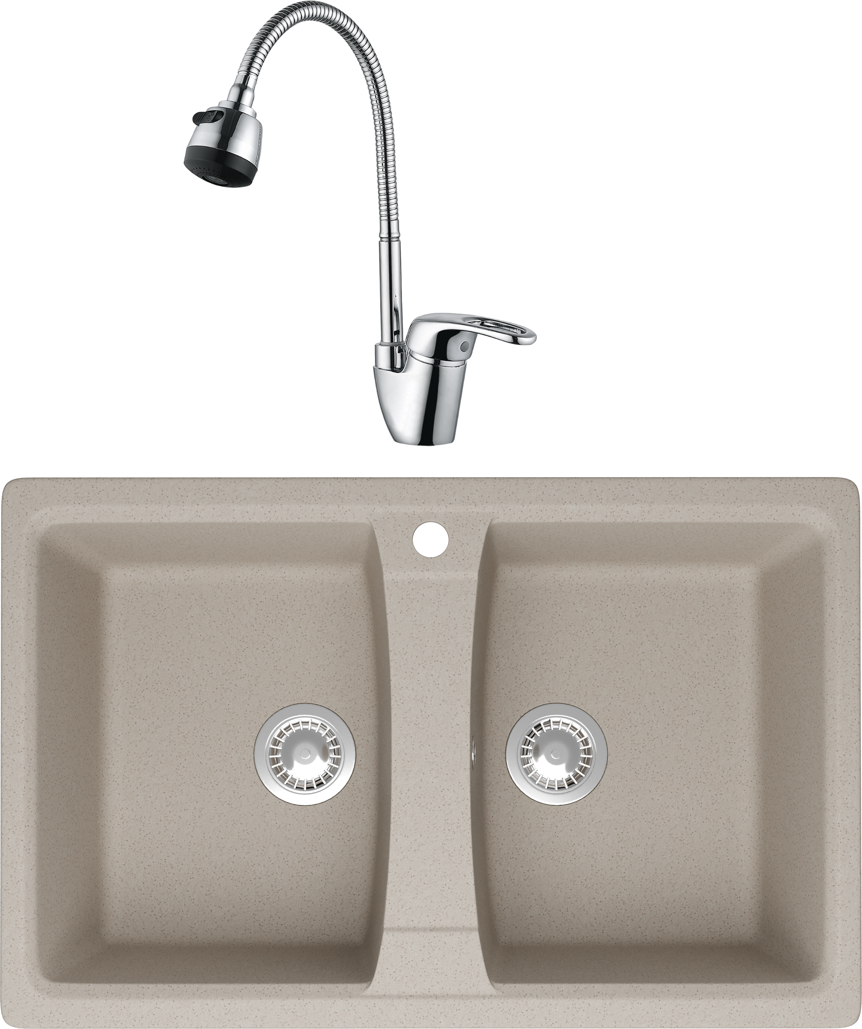 Комплект Мойка Domaci Болонья М-26-003, бежевая + Смеситель Ливорно WFD04163B