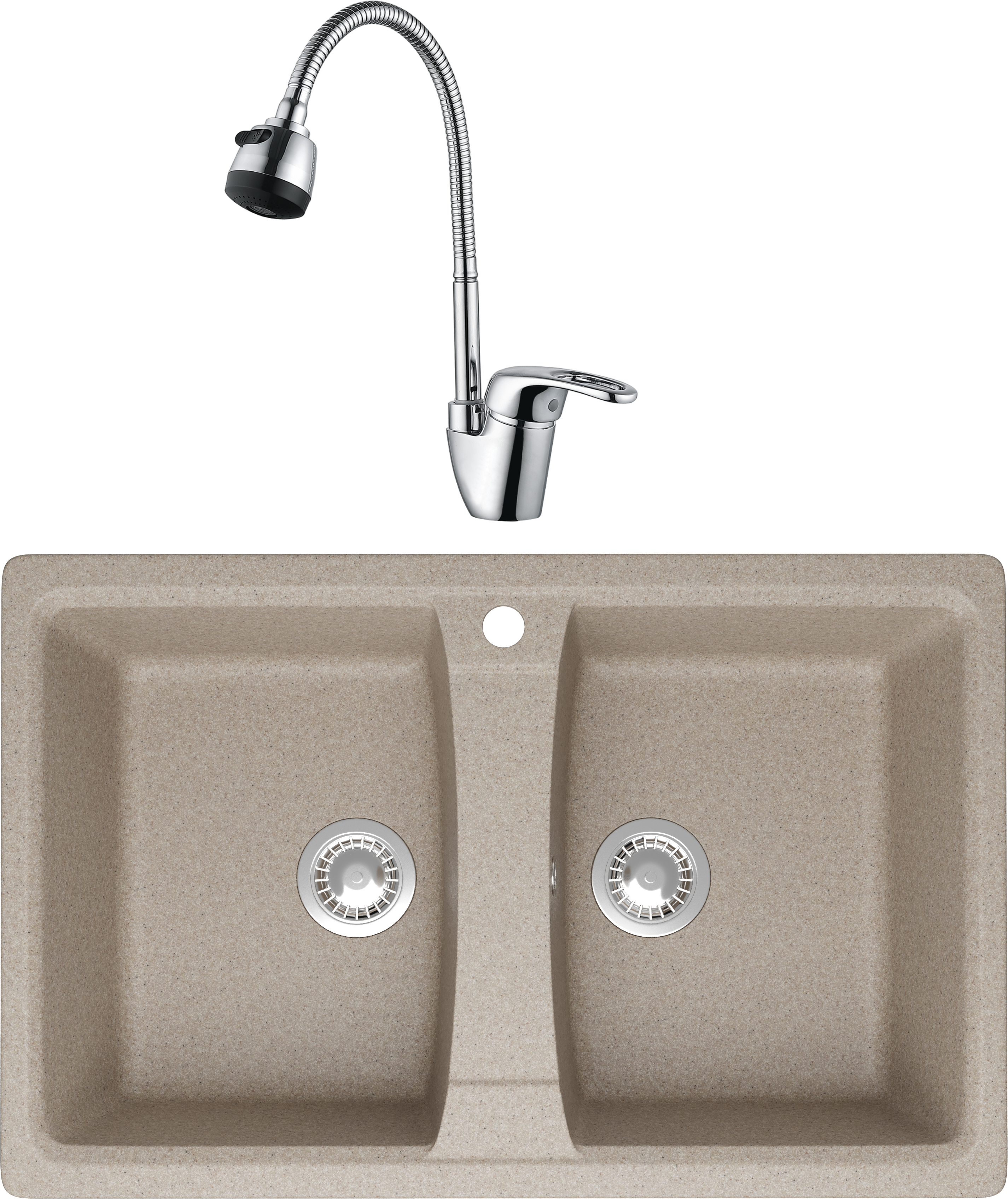 Комплект Мойка Domaci Болонья М-26-004, песочная + Смеситель Ливорно WFD04163B