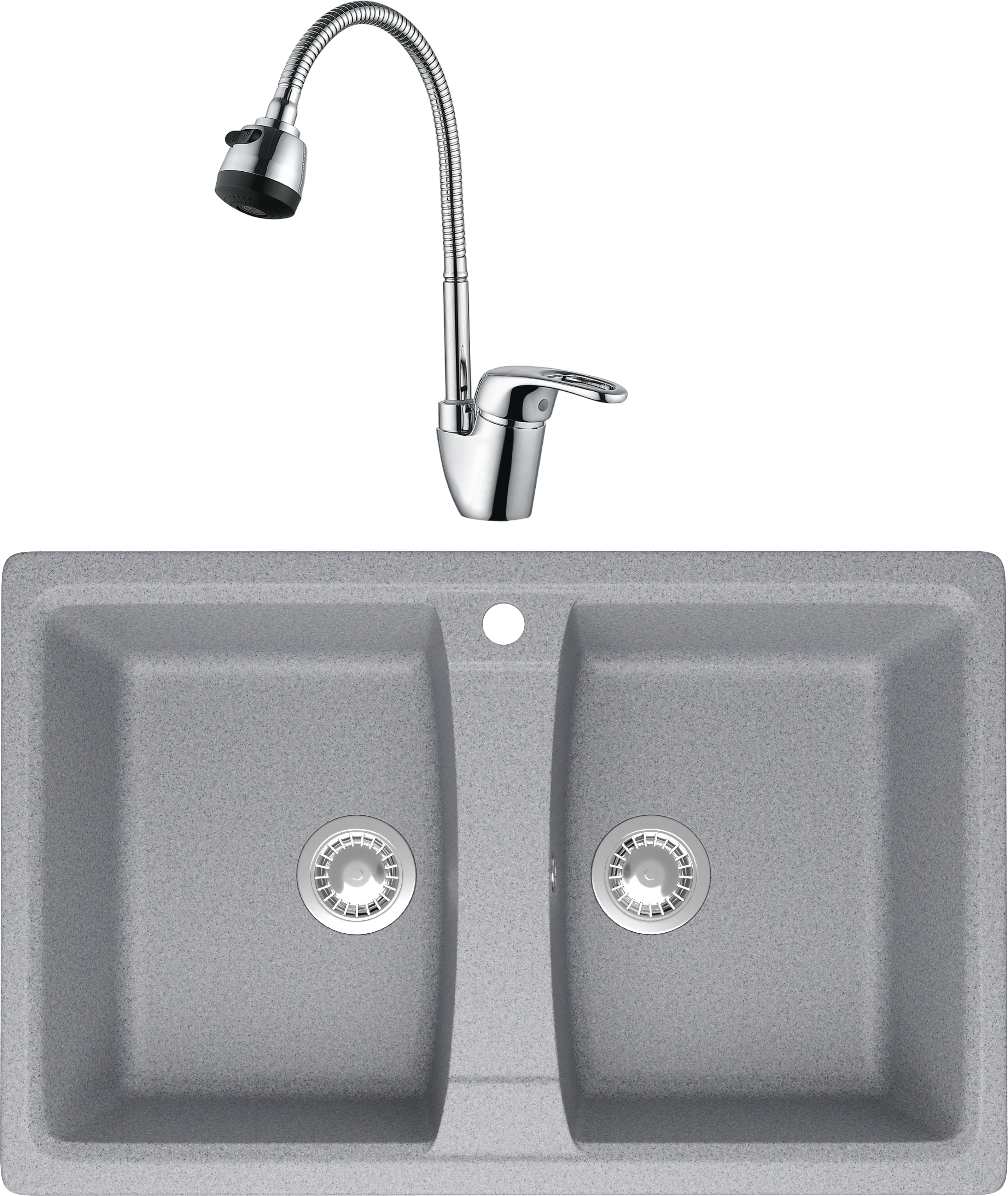 Комплект Мойка Domaci Болонья М-26-005, серая + Смеситель Ливорно WFD04163B