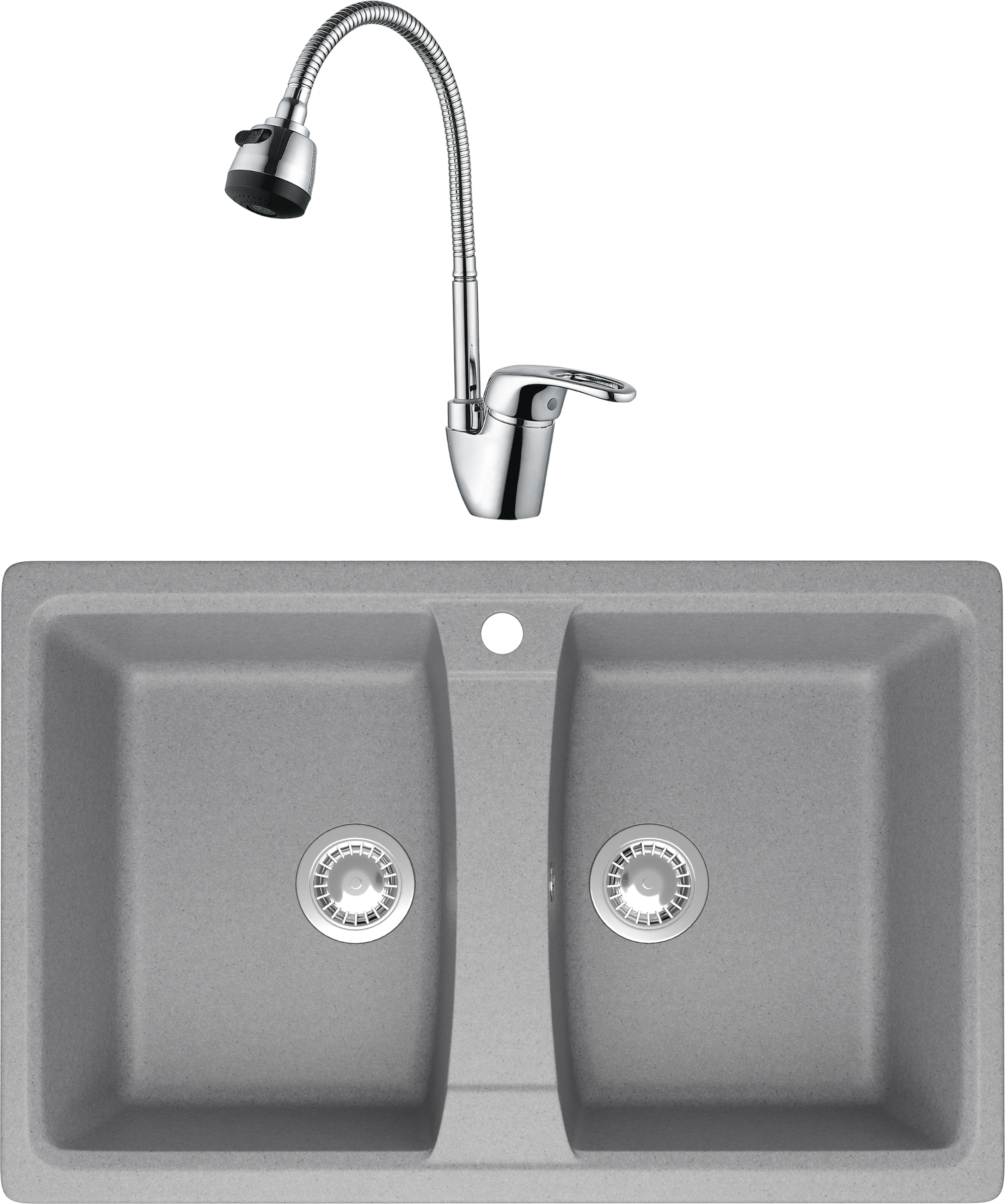 Комплект Мойка Domaci Болонья М-26-006, светло-серая + Смеситель Ливорно WFD04163B