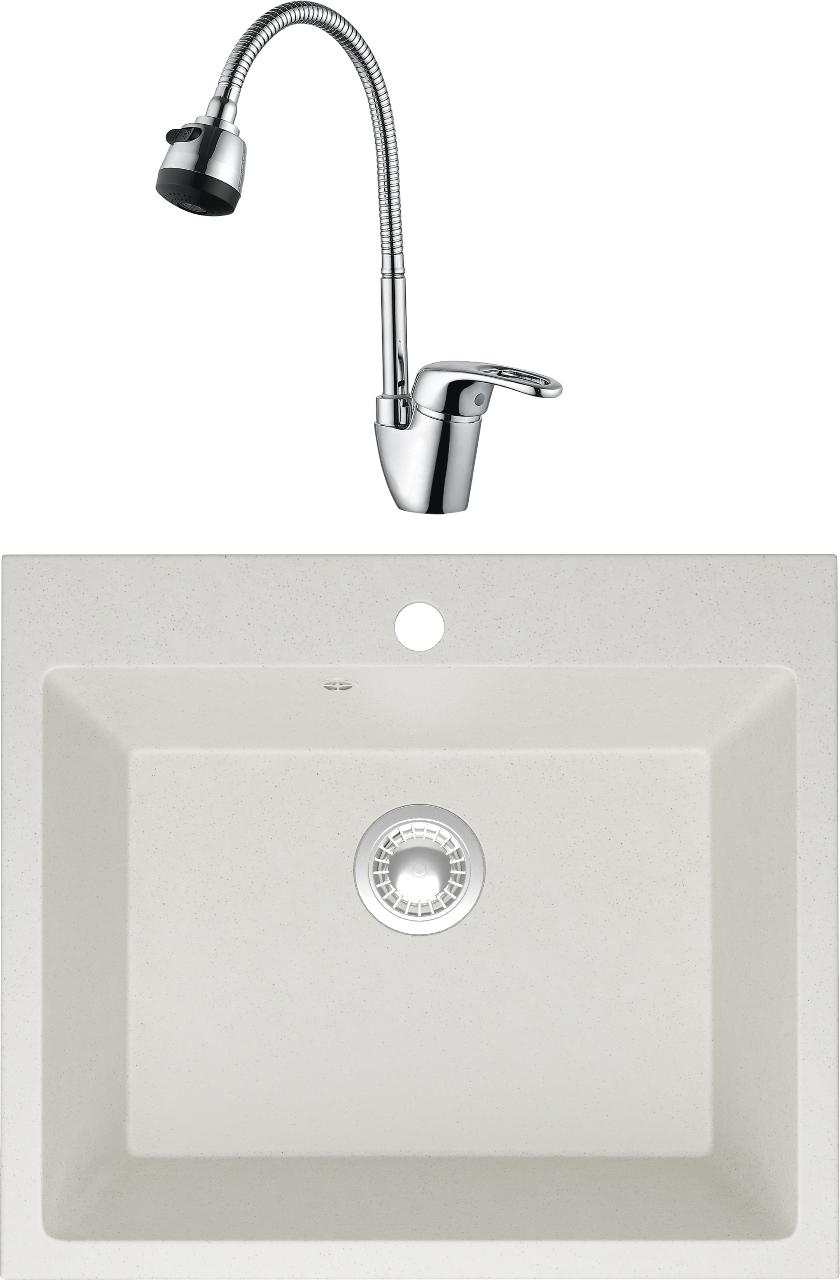 Комплект Мойка Domaci Болонья М-44-001, белая + Смеситель Ливорно WFD04163B