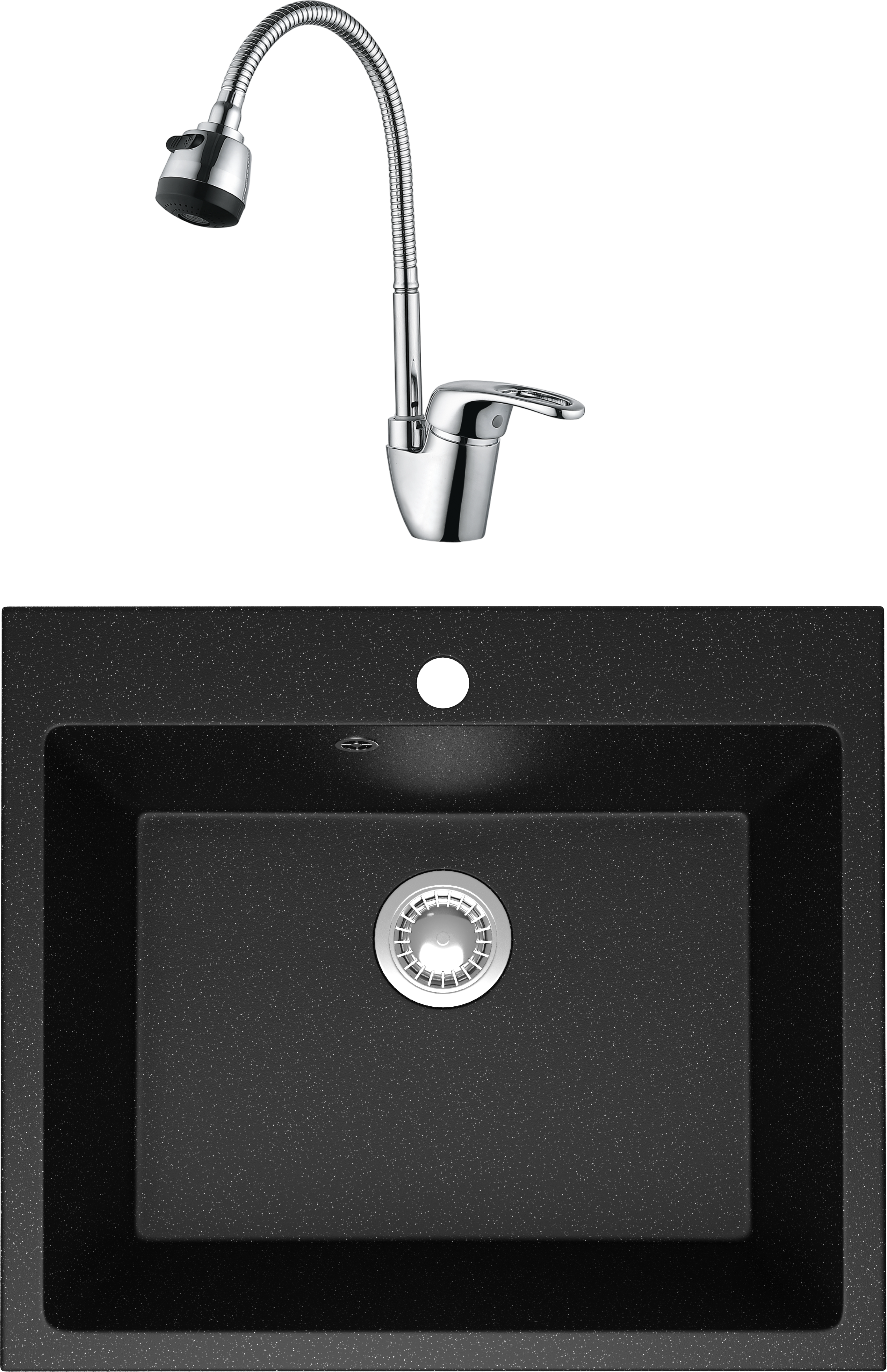 Комплект Мойка Domaci Болонья М-44-002, черная + Смеситель Ливорно WFD04163B