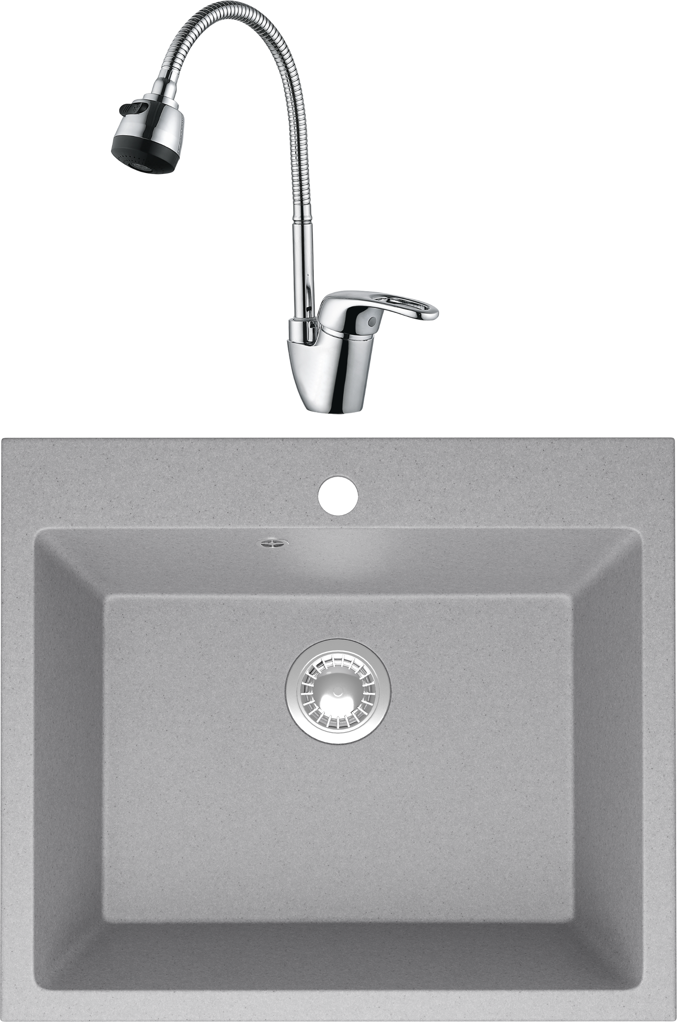 Комплект Мойка Domaci Болонья М-44-006, светло-серая + Смеситель Ливорно WFD04163B