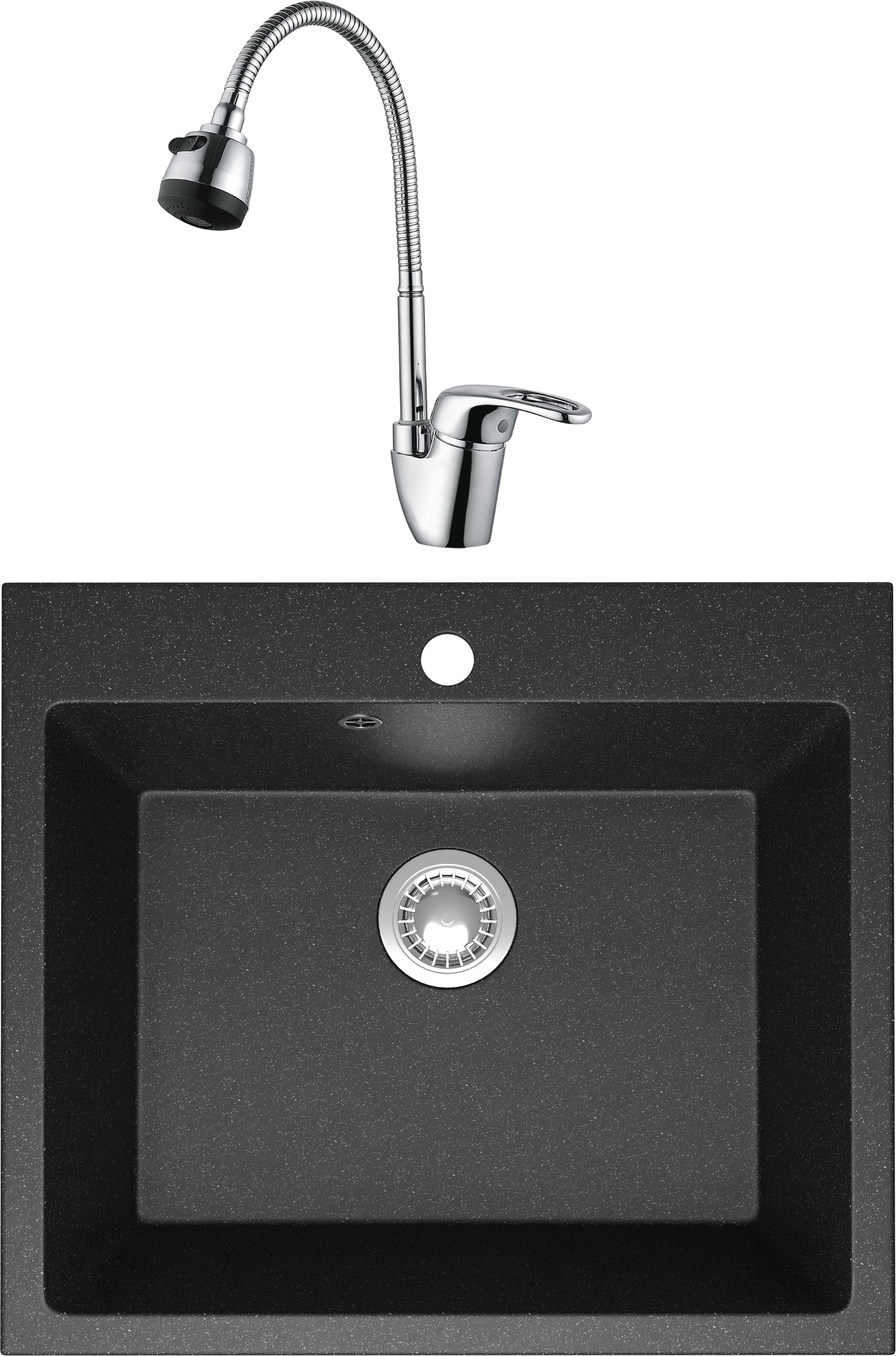 Комплект Мойка Domaci Болонья М-44-007, антрацит + Смеситель Ливорно WFD04163B