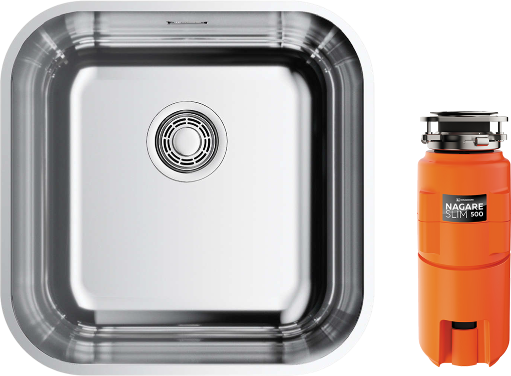 Комплект Мойка Omoikiri Omi 44-U/IF-IN Quadro, нержавеющая сталь + Измельчитель Nagare slim 500