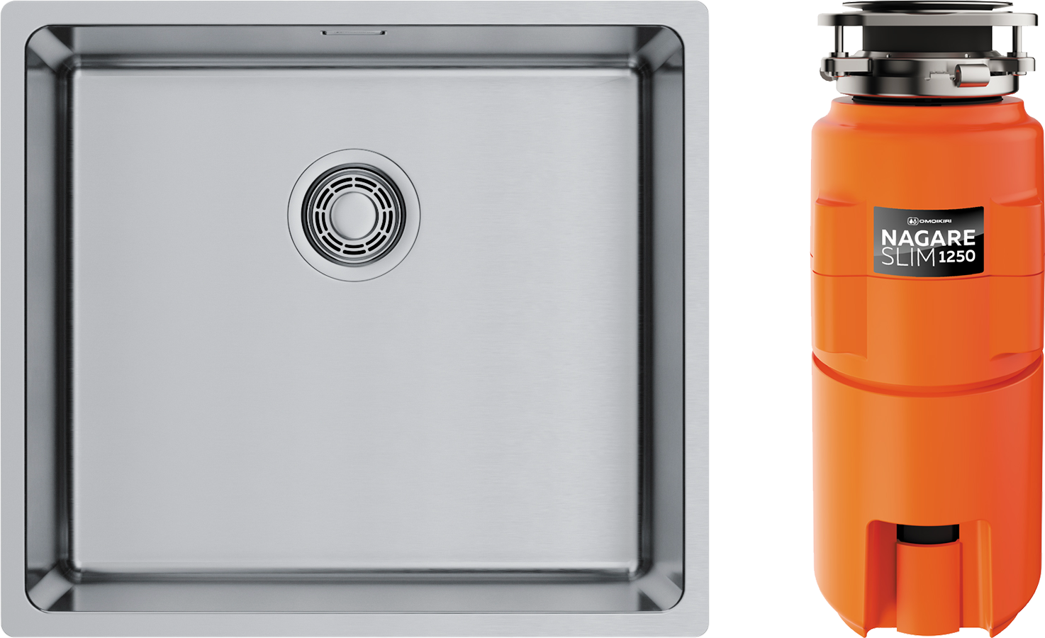 Комплект Мойка Omoikiri TADZAVA 49-U/I-IN ULTRA 15, нержавеющая сталь + Измельчитель Nagare slim 1250