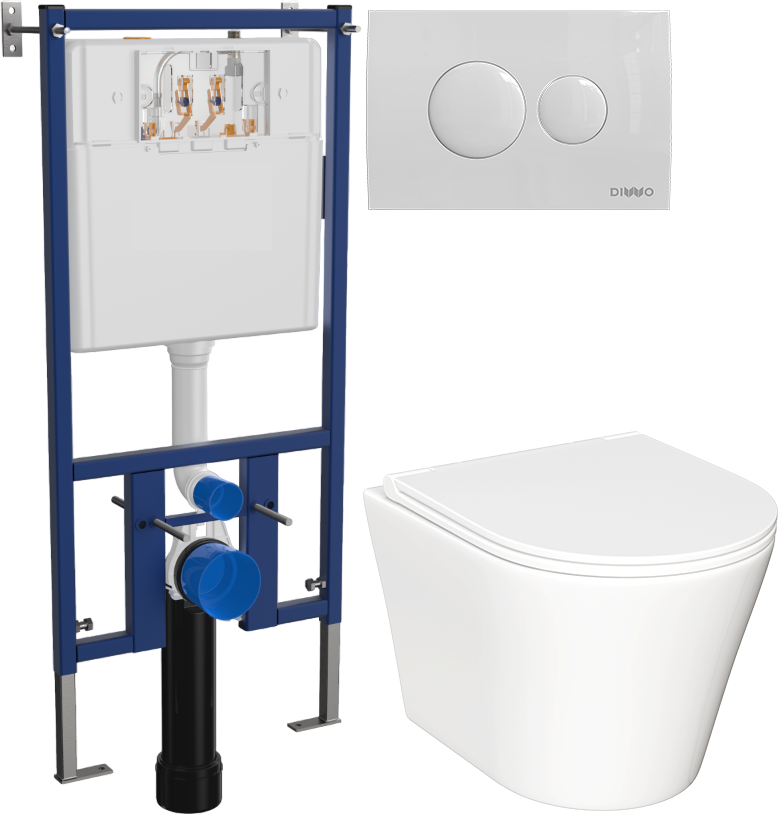 Комплект 3 в 1 Унитаз подвесной Ceramicanova Forma CN3011 + Инсталляция DIWO 4501 + Кнопка 7310 цвет глянцевый белый