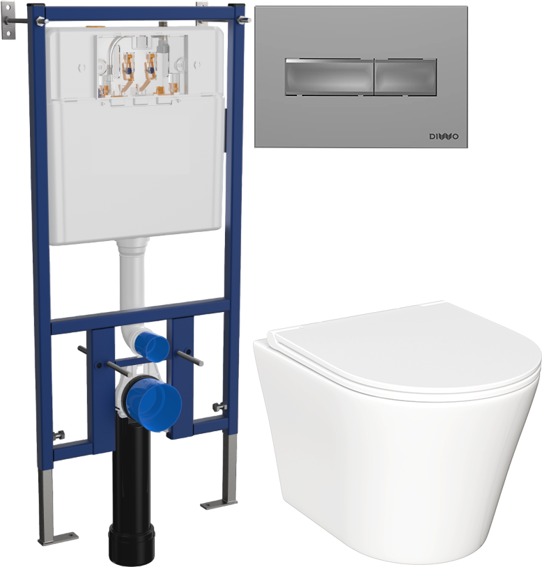 Комплект 3 в 1 Унитаз подвесной Ceramicanova Forma CN3011 + Инсталляция DIWO 4501 + Кнопка 7321 цвет матовый хром