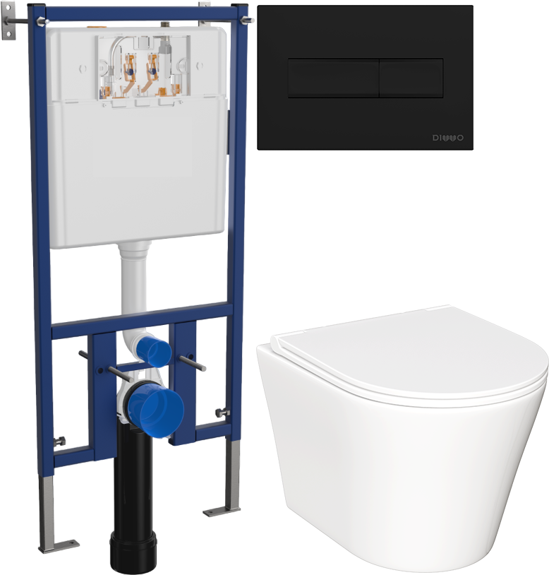 Комплект 3 в 1 Унитаз подвесной Ceramicanova Forma CN3011 + Инсталляция DIWO 4501 + Кнопка 7323 цвет матовый черный