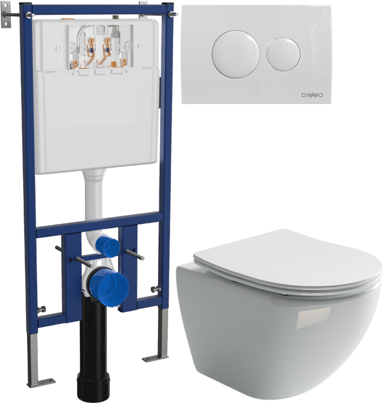 Комплект 3 в 1 Унитаз подвесной Ceramicanova Metropol CN4002 + Инсталляция DIWO 4501 + Кнопка 7310 цвет глянцевый белый