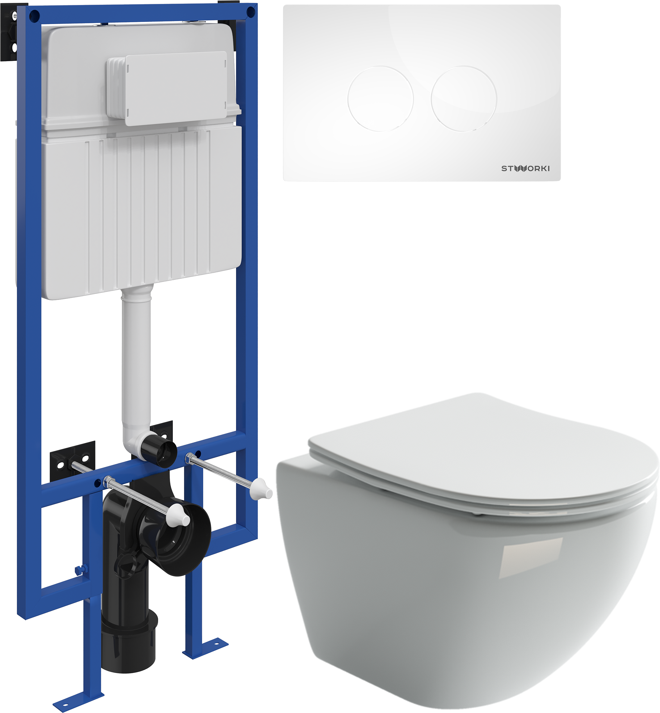 Комплект 3 в 1 Унитаз подвесной Ceramicanova Metropol CN4002 + Инсталляция STWORKI 510162 + Кнопка Хельсинки 500470 цвет глянцевый белый