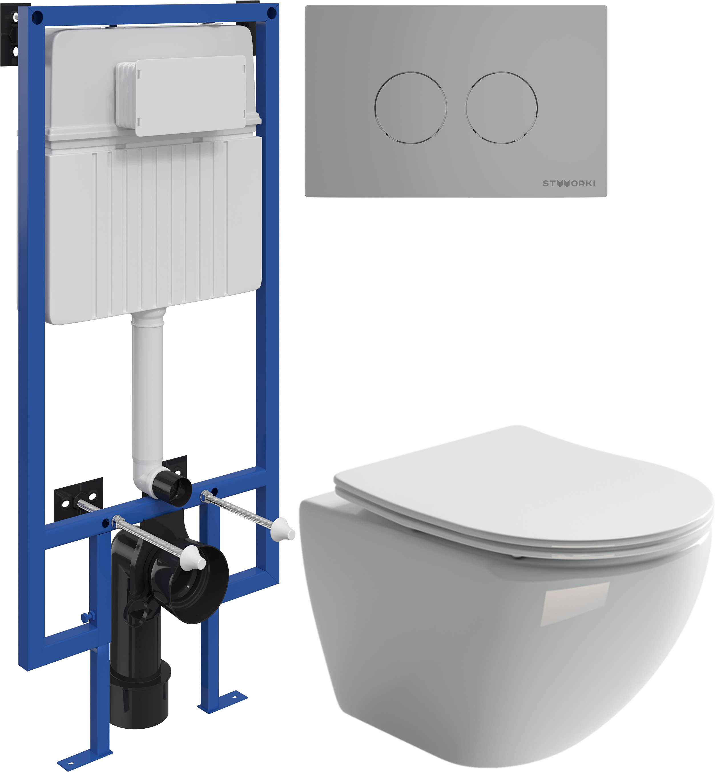 Комплект 3 в 1 Унитаз подвесной Ceramicanova Metropol CN4002 + Инсталляция STWORKI 510162 + Кнопка Хельсинки 500473 цвет матовый хром