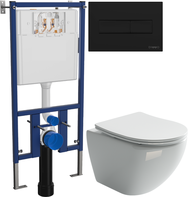Комплект 3 в 1 Унитаз подвесной Ceramicanova Metropol CN4002 + Инсталляция DIWO 4501 + Кнопка 7323 цвет матовый черный