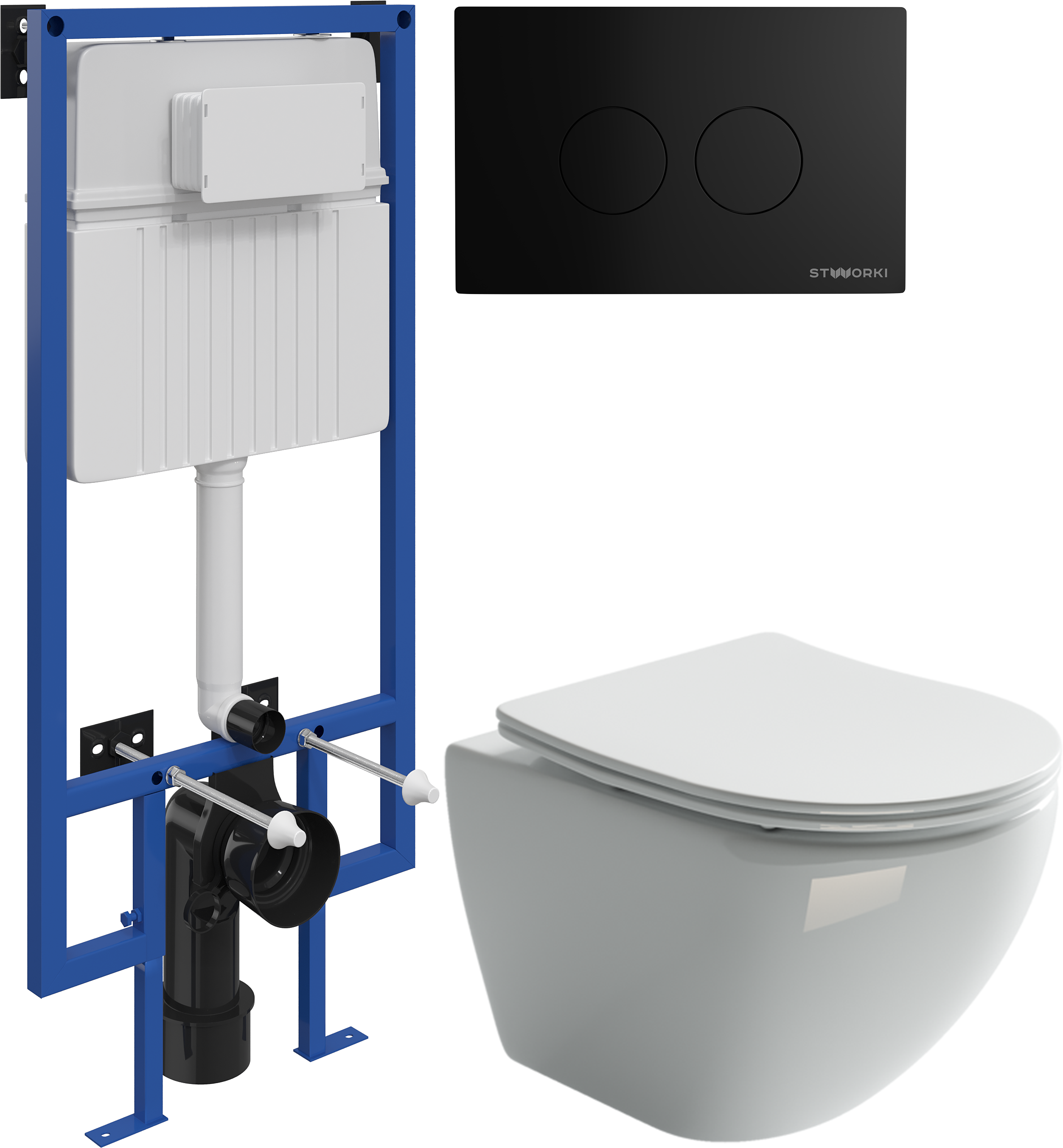 Комплект 3 в 1 Унитаз подвесной Ceramicanova Metropol CN4002 + Инсталляция STWORKI 510162 + Кнопка Хельсинки 500471 цвет матовый черный