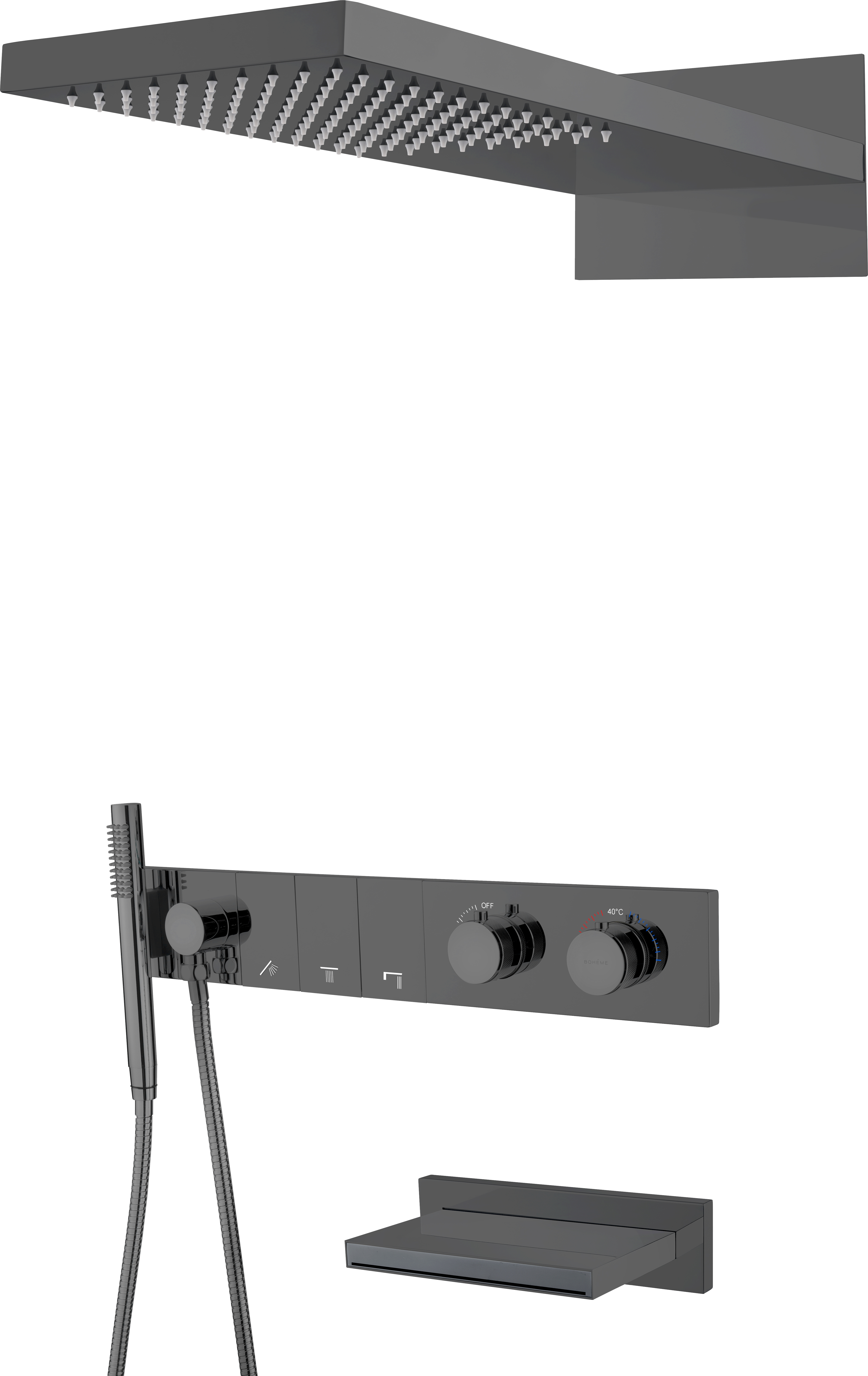 Душевой комплект Boheme Zodiac 133-2-SGM термостат, С ВНУТРЕННЕЙ ЧАСТЬЮ, shine gun metal
