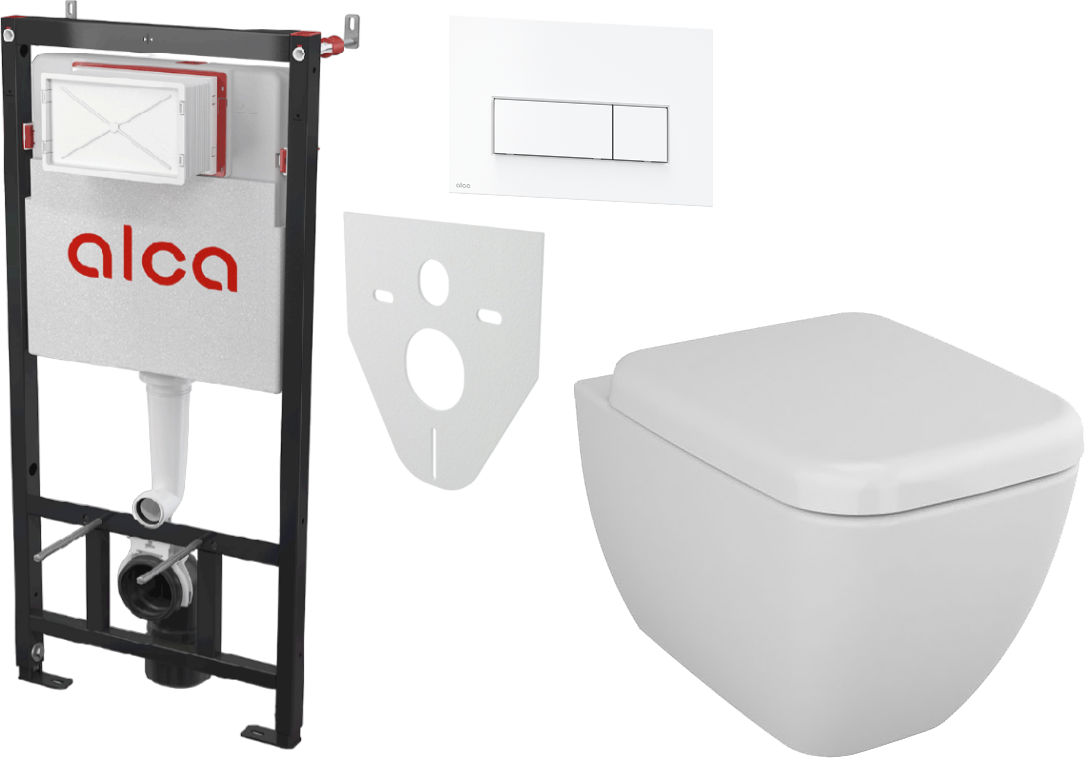 Комплект 3 в 1 Унитаз подвесной VitrA Shift 7742B003-0075 белая глянцевая + Сиденье 91-003-009 с микролифтом, петли хром + Инсталляция с кнопкой AlcaPlast AM101/1120-4:1 M570-VE-01 цвет белый