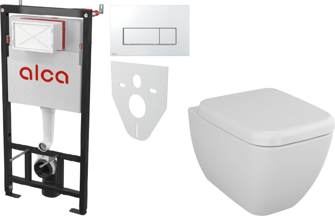 Комплект 3 в 1 Унитаз подвесной VitrA Shift 7742B003-0075 белая глянцевая + Сиденье 91-003-009 с микролифтом, петли хром + Инсталляция с кнопкой AlcaPlast AM101/1120-4:1 RU M571-0001 цвет хром глянец