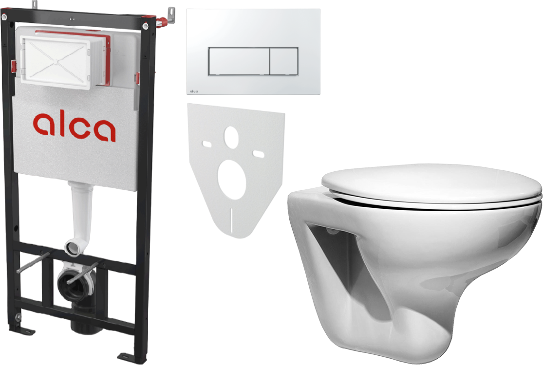 Комплект 3 в 1 Унитаз подвесной Roca Mateo 346200000 + Сиденье ZRU9302822 с микролифтом, петли хром + Инсталляция с кнопкой AlcaPlast AM101/1120-4:1 RU M571-0001 цвет хром глянец