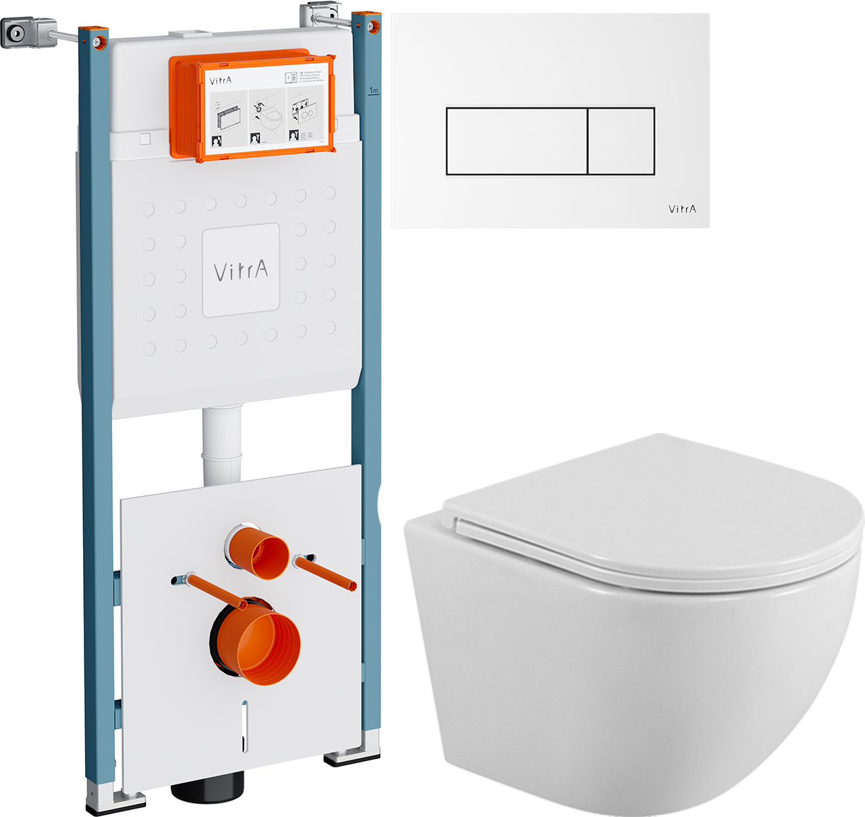 Комплект 3 в 1 Унитаз подвесной BelBagno Uno BB3105CHR/SC + Инсталляция VitrA V-Fix Core 732-5800-01PV + Кнопка Root Square 740-2300 цвет глянцевый белый