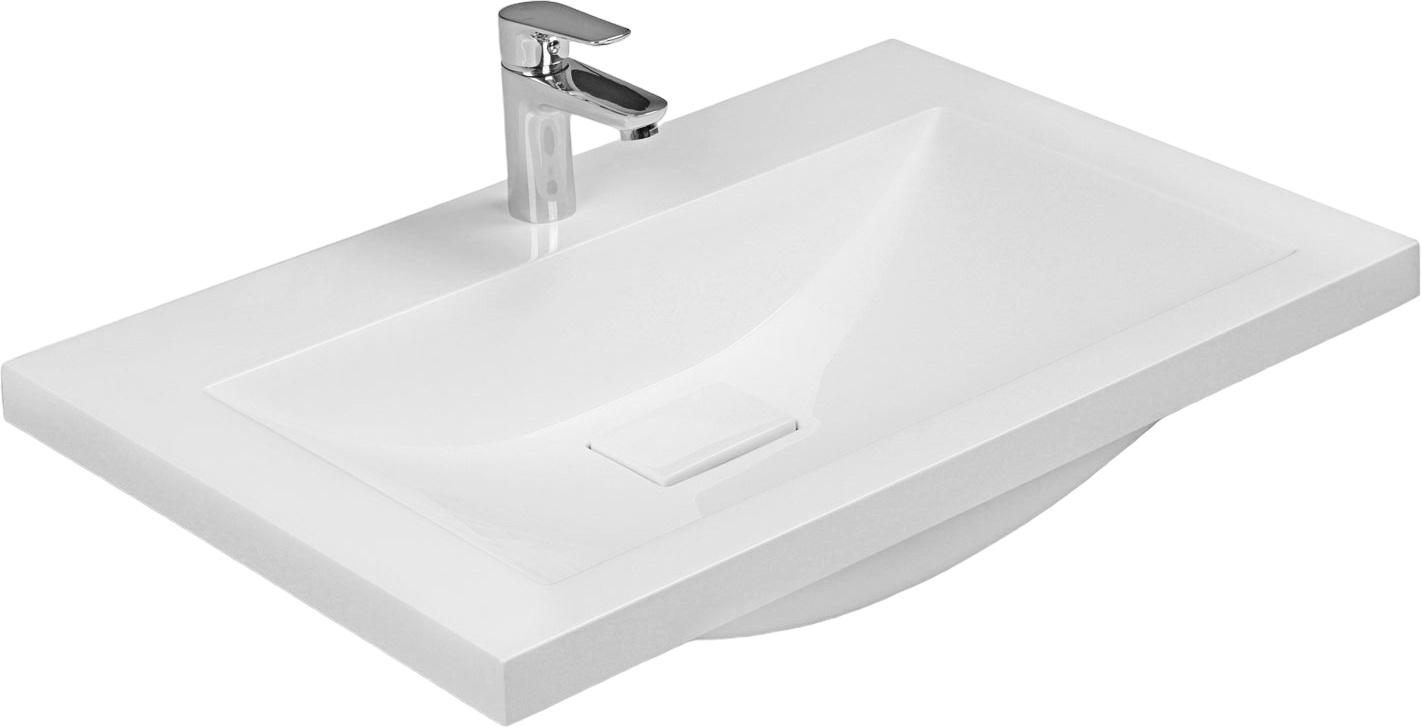 Мебельная раковина Itana Alisa 74 накладная, глянцевая белая, прямоугольная, искусственный камень