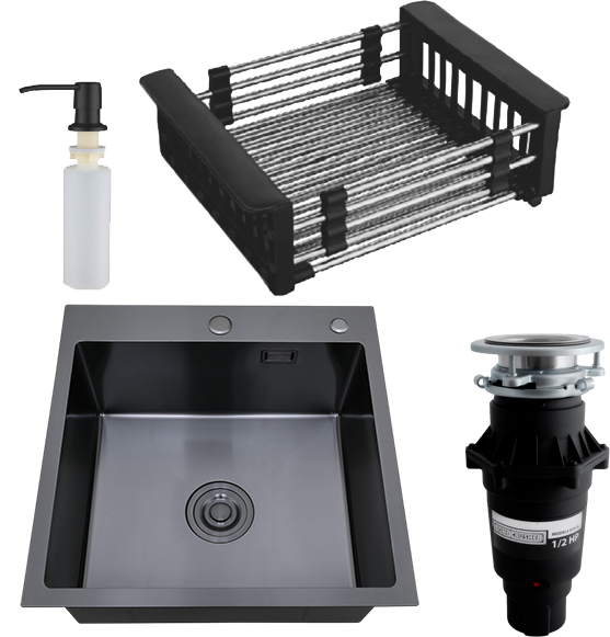 Комплект Мойка РМС MR-5050BL, c корзиной и дозатором, графит + Измельчитель Bone Crusher BC 810-SL Slim Line