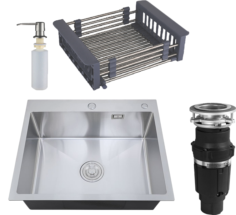 Комплект Мойка РМС MR-6050, c корзиной и дозатором, нержавеющая сталь + Измельчитель Bone Crusher BC 610-AS