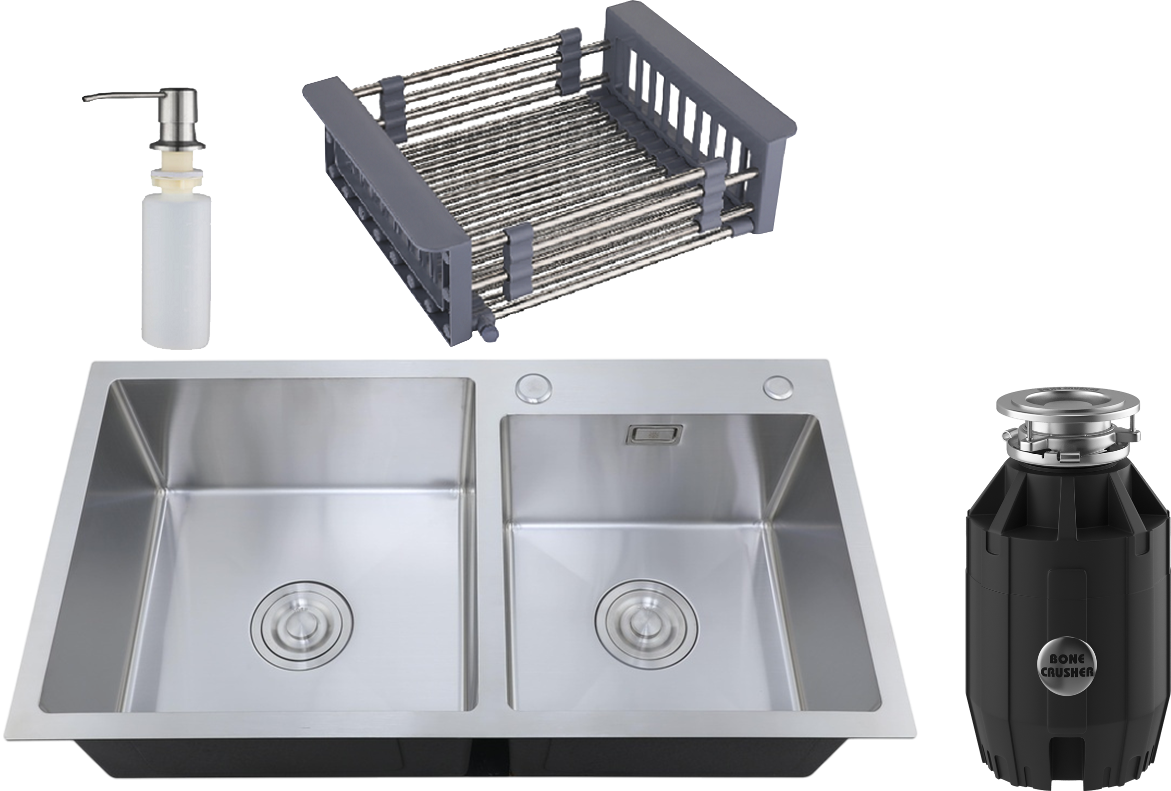 Комплект Мойка РМС MR-7843, c корзиной и дозатором, нержавеющая сталь + Измельчитель Bone Crusher BC 910-AS