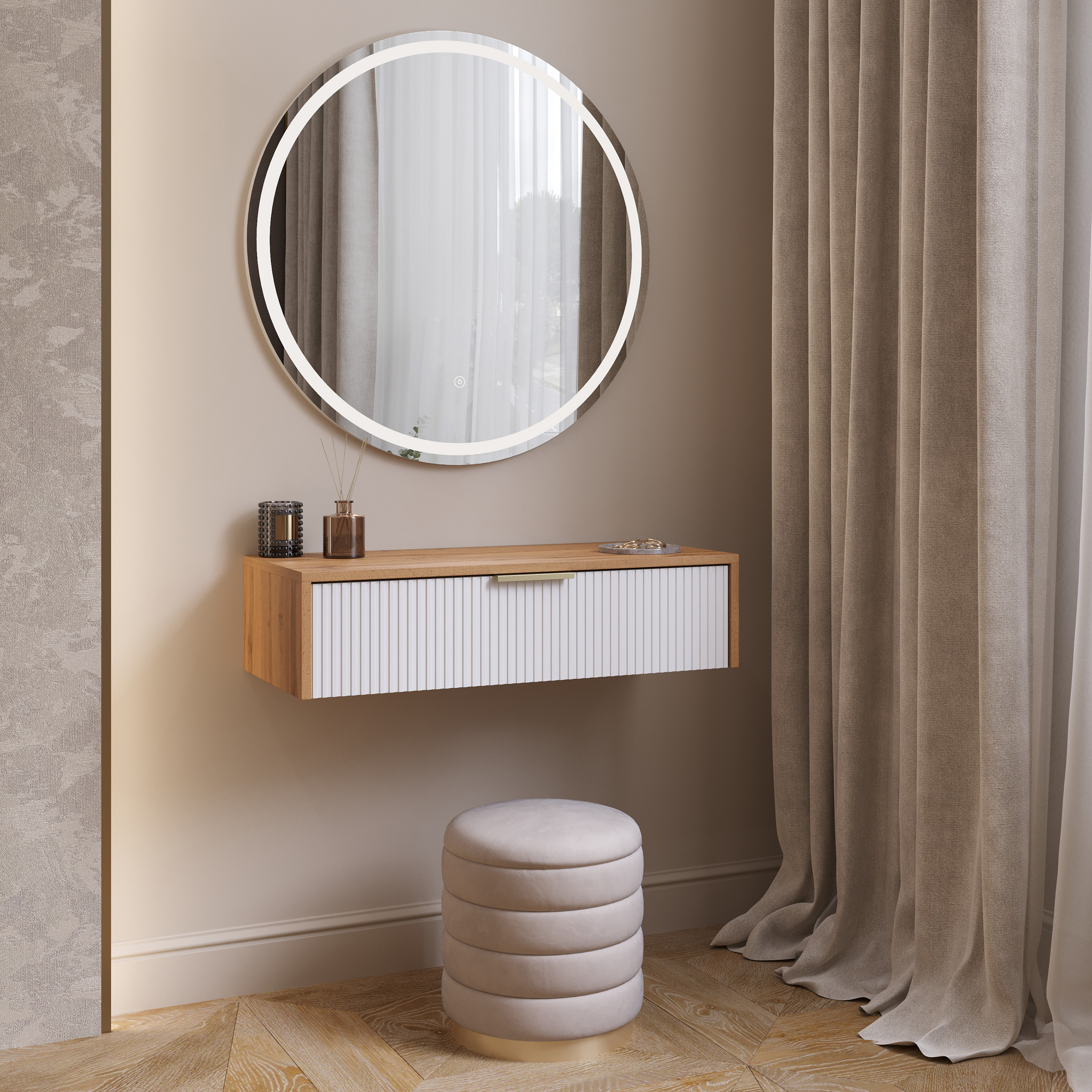 Тумба DIWO Краснодар подвесная консоль 80x35x20 белая, дуб вотан, ручка золото