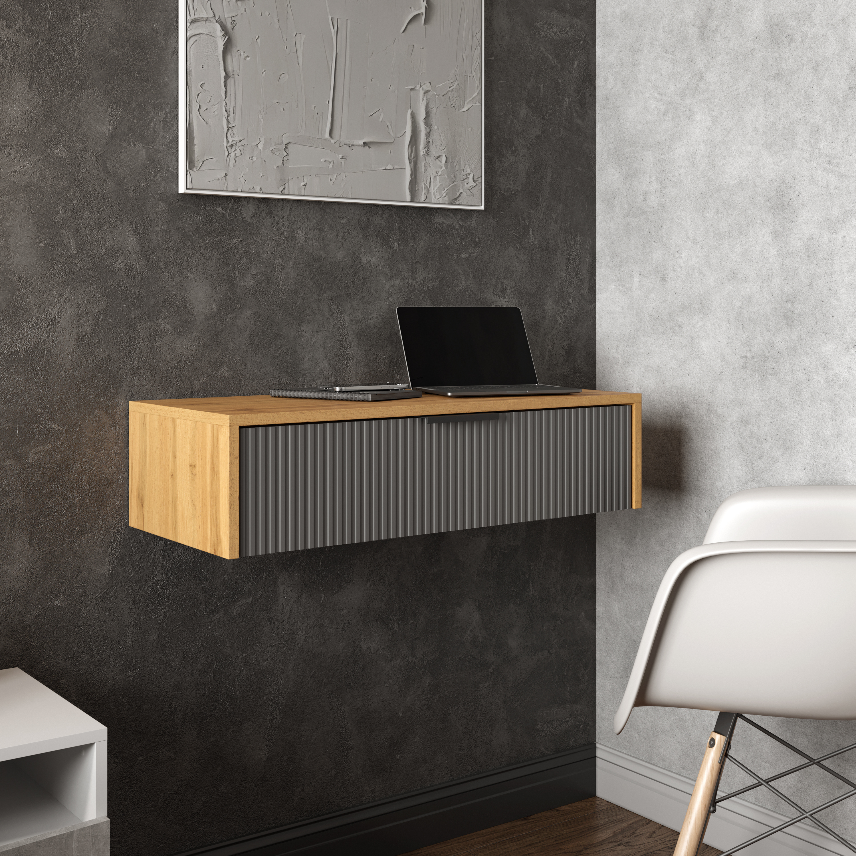 Тумба DIWO Краснодар подвесная консоль 80x35x20 антрацит, дуб вотан, ручка черная