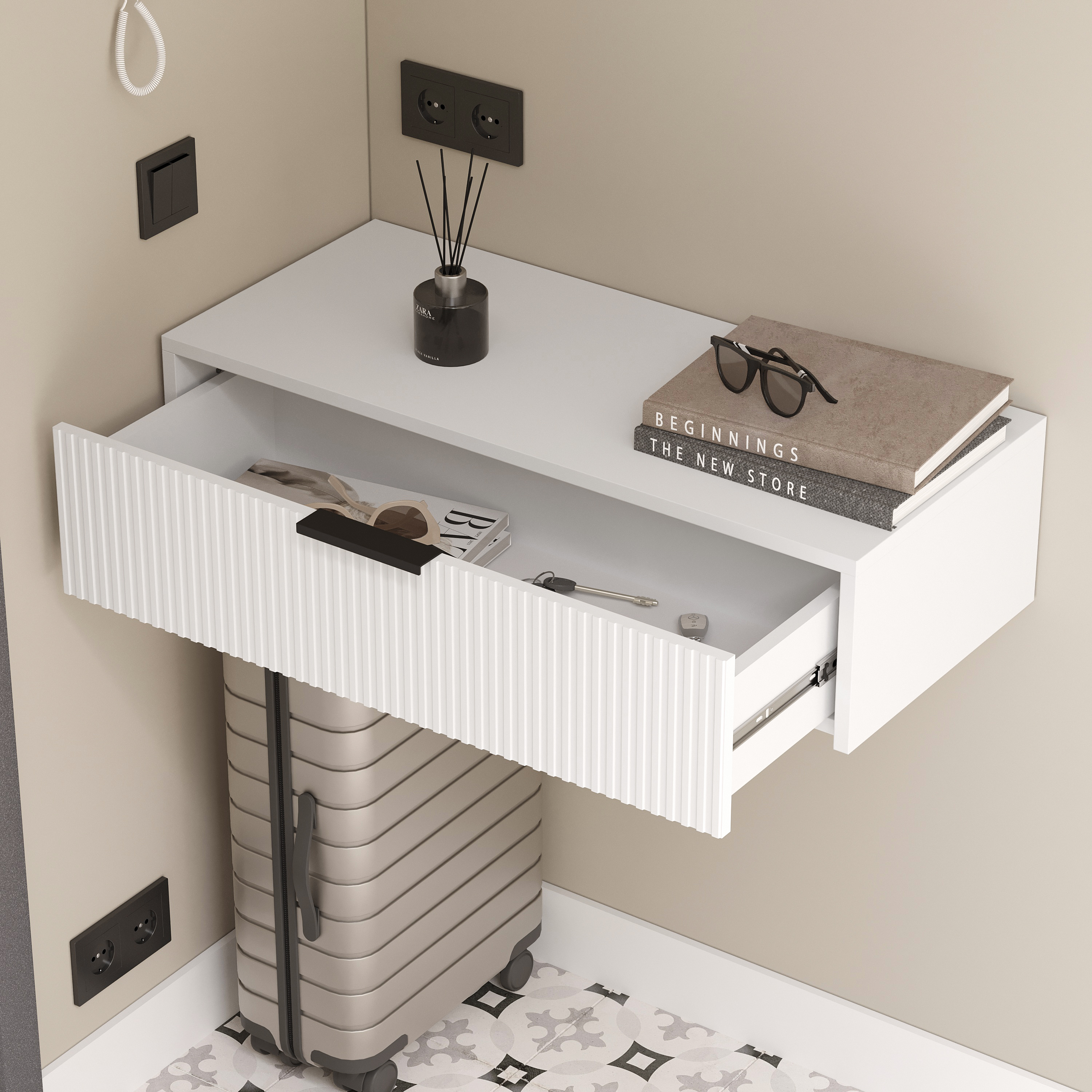 Тумба DIWO Краснодар подвесная консоль 80x35x20 белая, ручка черная