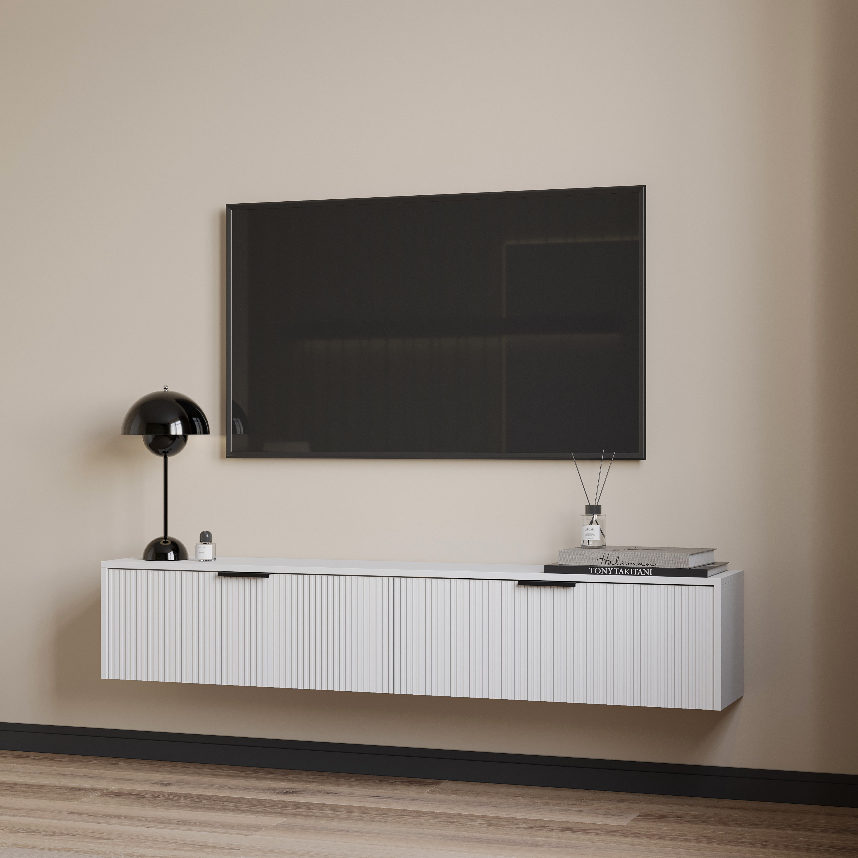 Тумба под телевизор DIWO Краснодар подвесная 160x27x30 белый, ручка черный