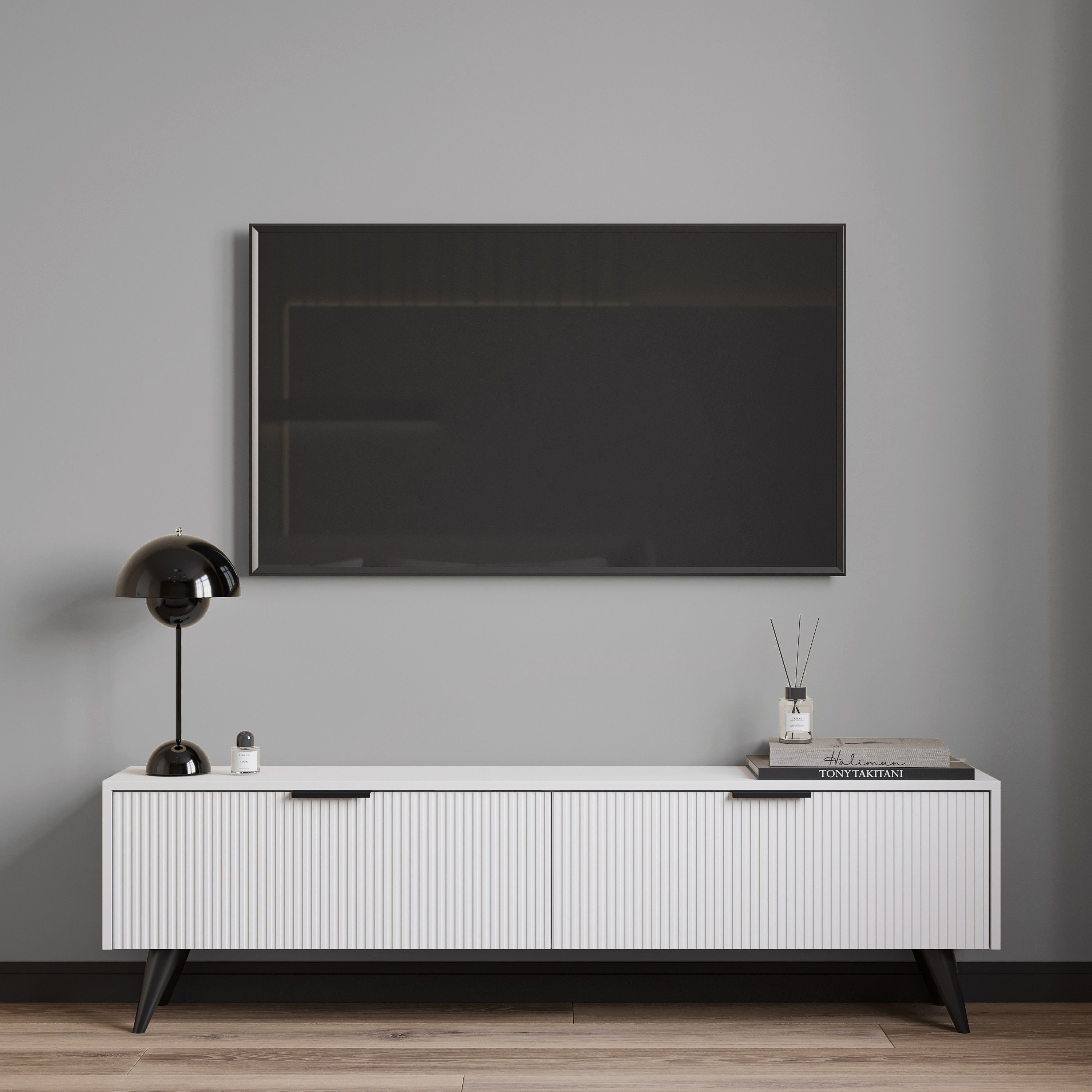 Тумба под телевизор DIWO Краснодар напольная 160x45x27 белая, ручка черная