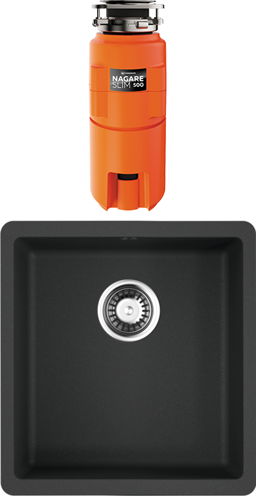 Комплект Мойка Omoikiri Kata 40-U-BL, черная + Измельчитель Nagare slim 500