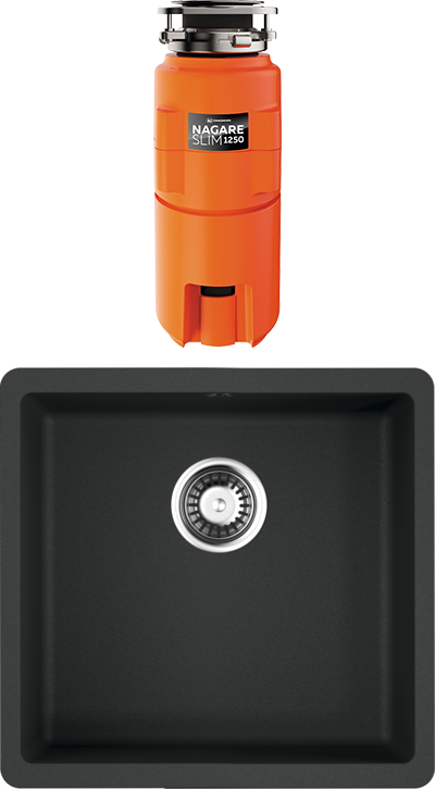Комплект Мойка Omoikiri Kata 44-U-BL, черная + Измельчитель Nagare slim 1250