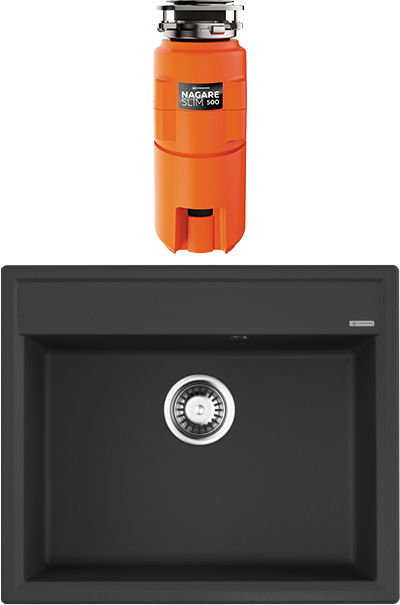 Комплект Мойка Omoikiri Daisen 60-BL, черная + Измельчитель Nagare slim 500