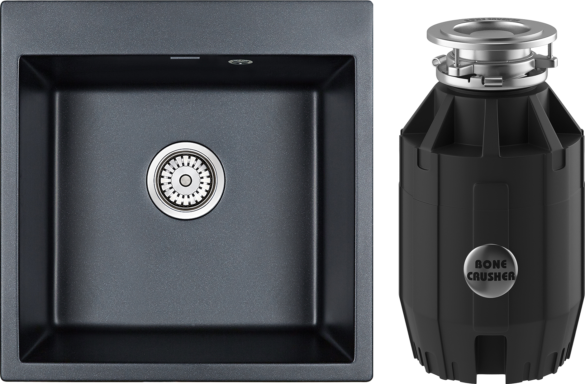 Комплект Мойка Paulmark Kante 50 PM105152-BLM, черный металлик + Измельчитель Bone Crusher BC 910-AS
