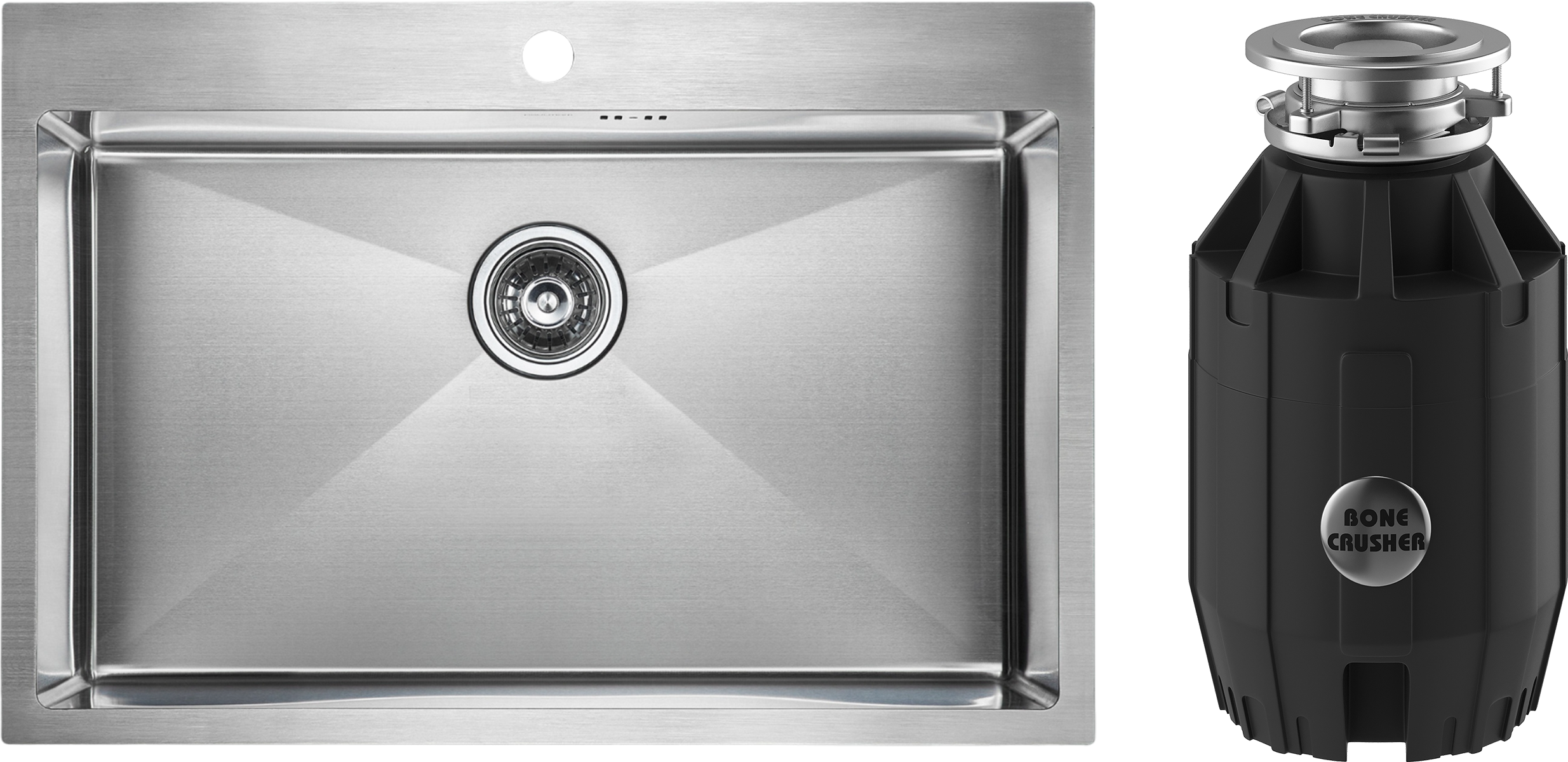 Комплект Мойка Paulmark Kroner PM217551-BS, брашированная нержавеющая сталь + Измельчитель Bone Crusher BC 910-AS