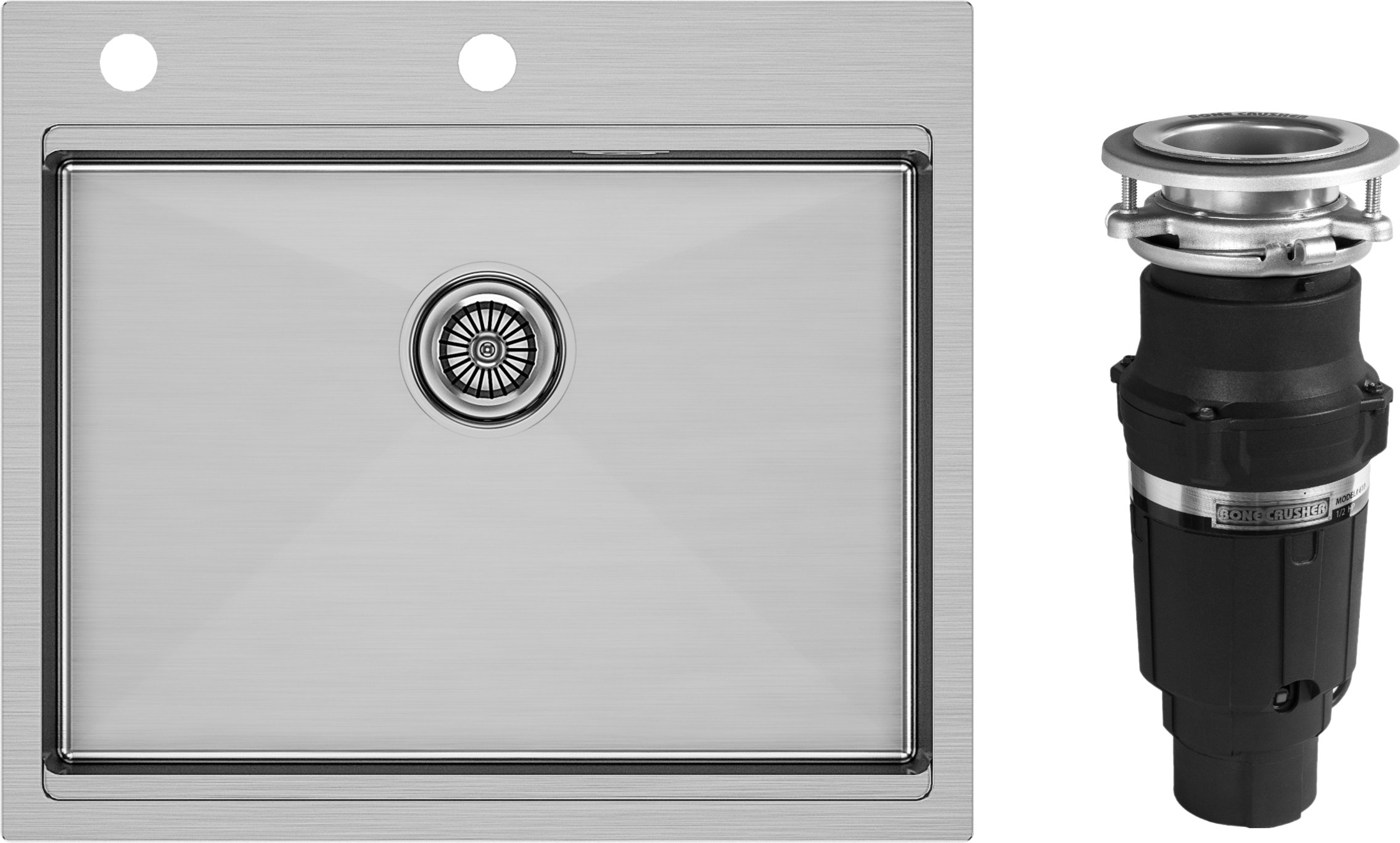Комплект Мойка Paulmark Kroner-Pro PM705951-BS, брашированная нержавеющая сталь + Измельчитель Bone Crusher BC 610-AS