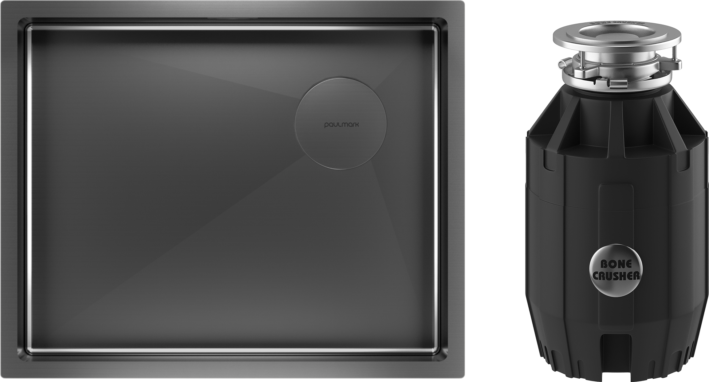 Комплект Мойка Paulmark Next-Skew PM885444-GM, вороненая сталь + Измельчитель Bone Crusher BC 910-AS