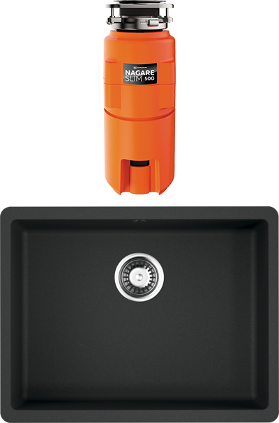 Комплект Мойка Omoikiri Kata 54-U-BL, черная + Измельчитель Nagare slim 500