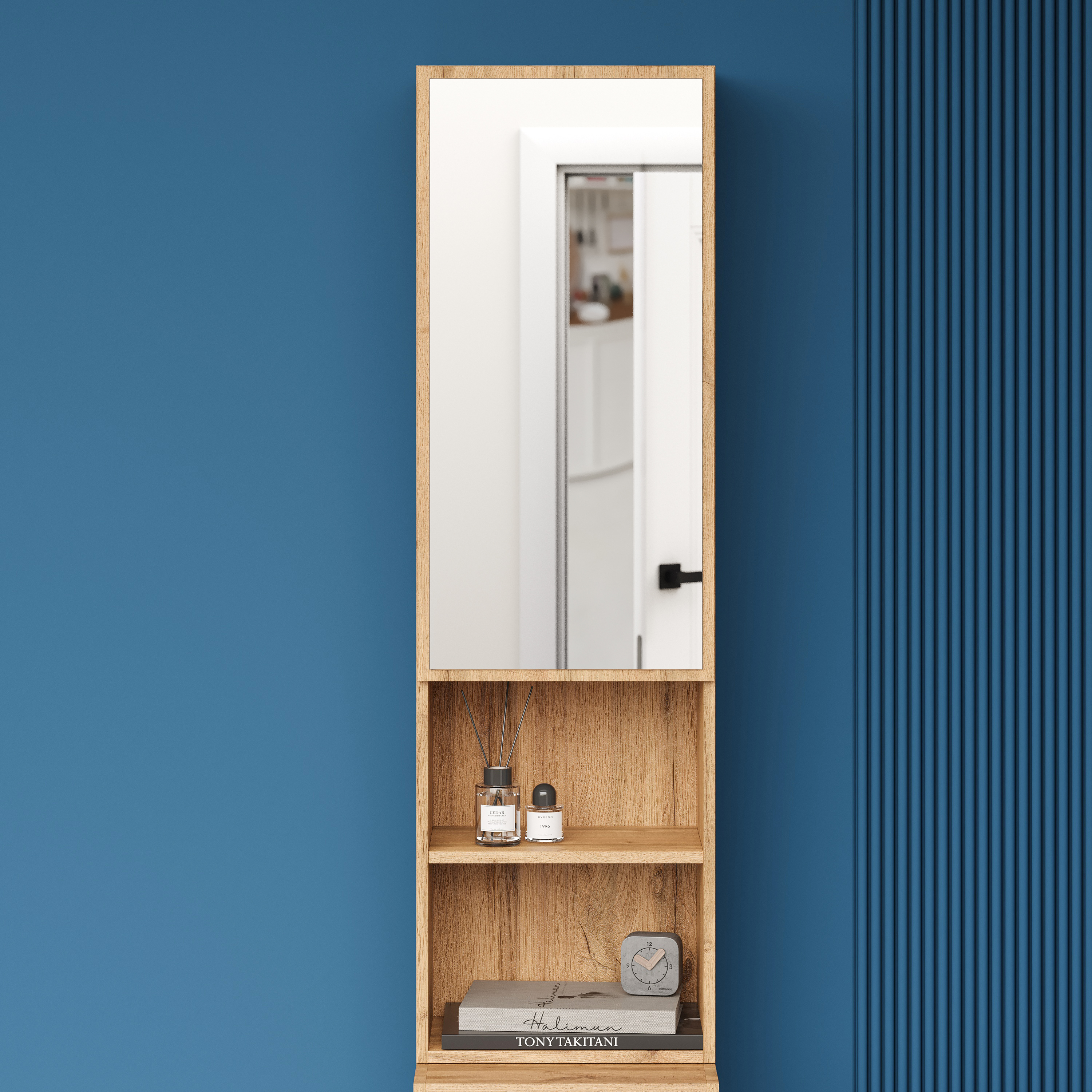 Шкаф-стеллаж DIWO Кострома с зеркалом 40x134x28 см, дуб вотан