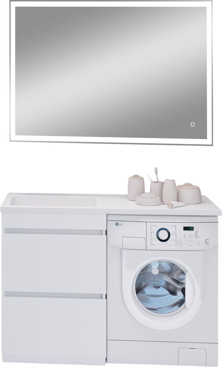 Мебель для ванной комнаты Emmy Джерси 110 L под стиральную машину, зеркало DIWO Дмитров