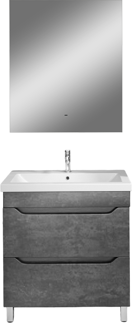 Мебель для ванной комнаты Emmy Стоун 60 напольная, серый бетон, зеркало DIWO Элиста